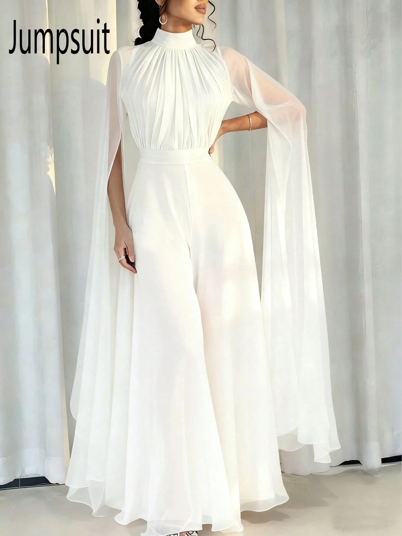 Solid Color Ruffle Hem Jumpsuit, No Zipper, Formal Occasion, Wedding Party, Holiday Event - image 3
