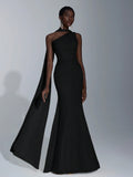 Elitara Light Yellow Summer Elegant Formal Wedding One-Shoulder Oblique Neck Flutter Side-Draped Chiffon