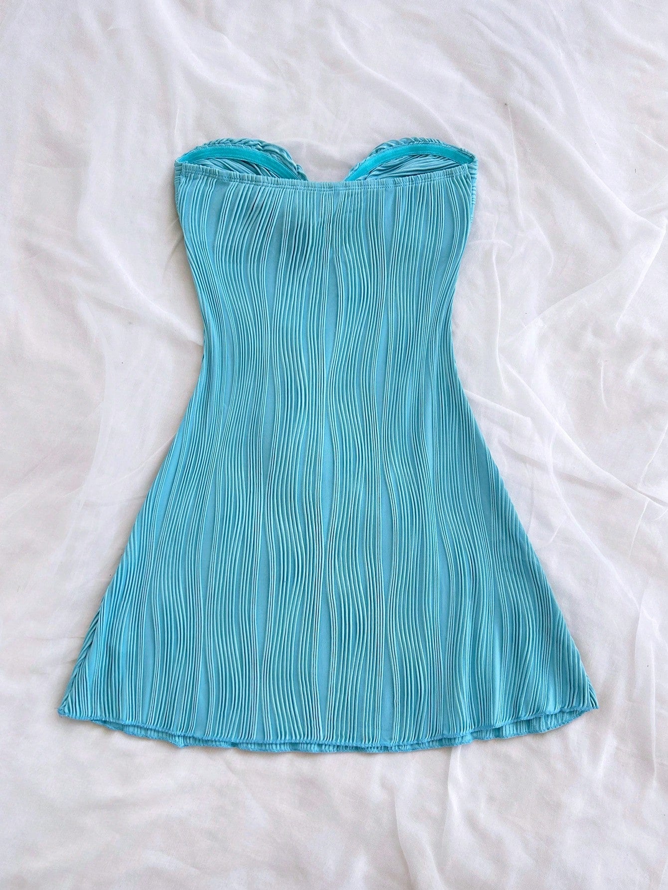Soleia Women's Aqua Blue Summer Casual Holiday Vacation Holiday Wavy Textured Tube Twist Hollow Waist A-Line - image 12