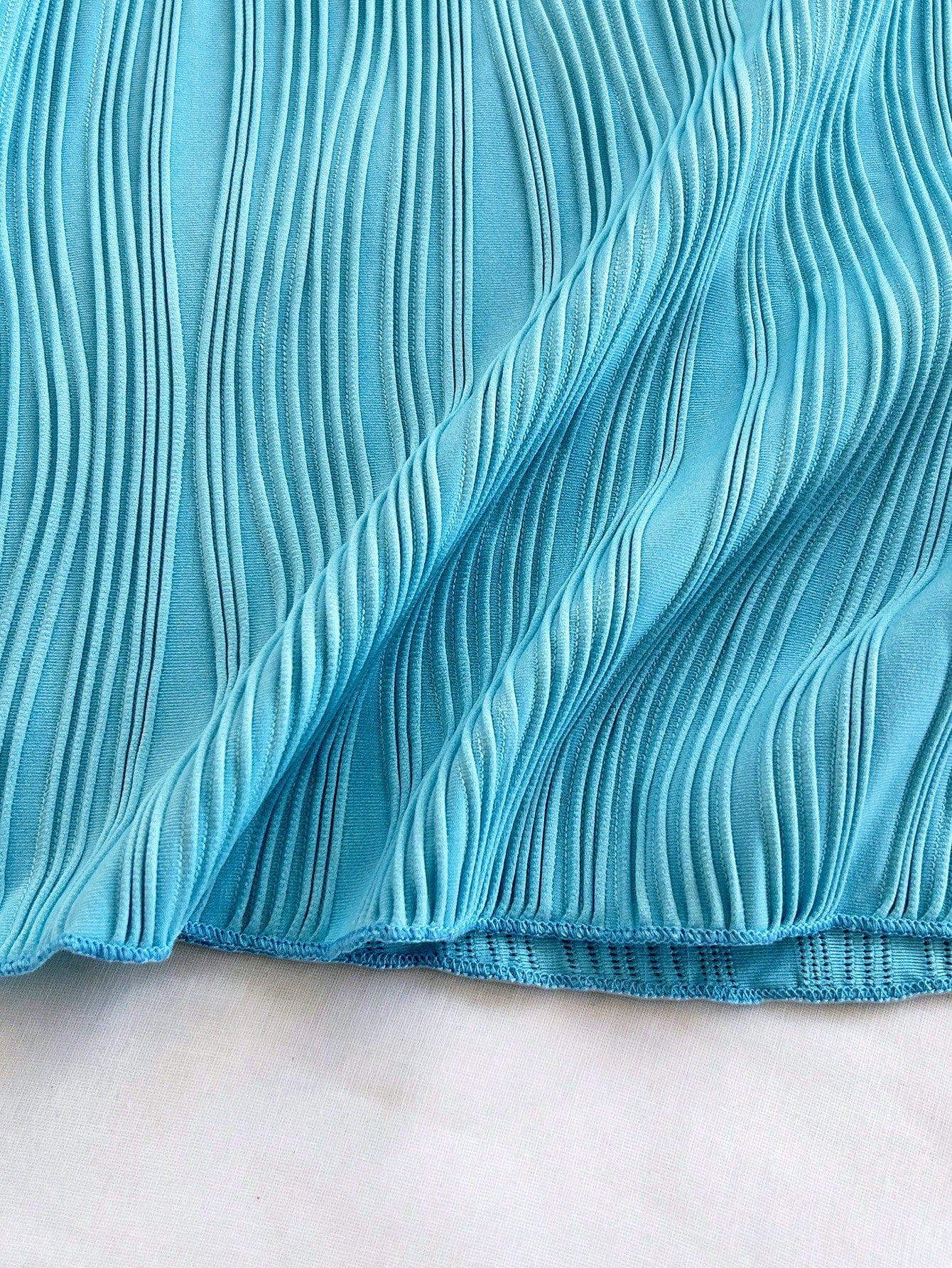 Soleia Women's Aqua Blue Summer Casual Holiday Vacation Holiday Wavy Textured Tube Twist Hollow Waist A-Line - image 17