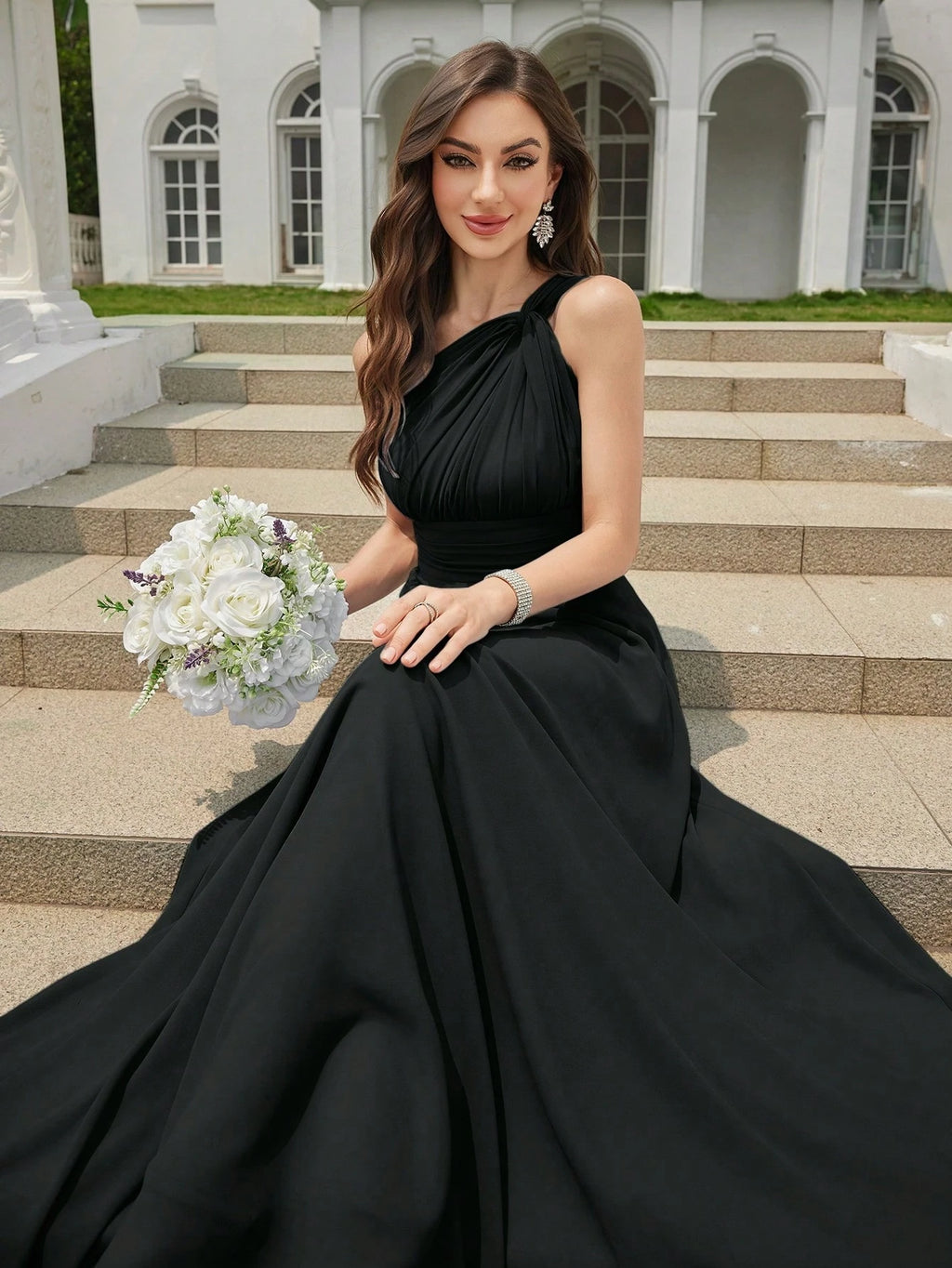 Volly Toych Light Pink Pleated A-Line Chiffon Dress, Elegant Flared Formal Bridesmaid Gown, Suitable For - image 3