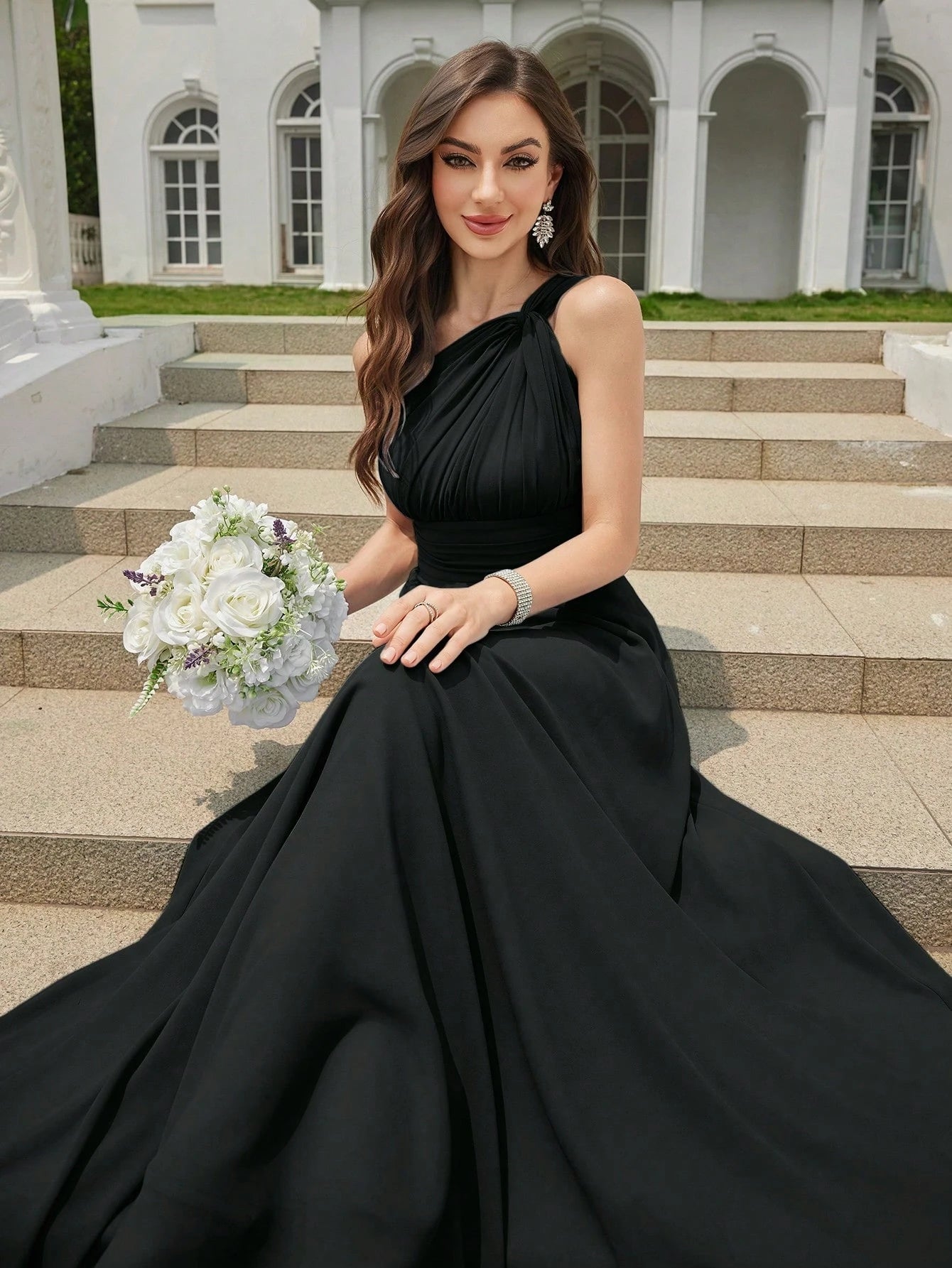 Volly Toych Light Pink Pleated A-Line Chiffon Dress, Elegant Flared Formal Bridesmaid Gown, Suitable For - image 3