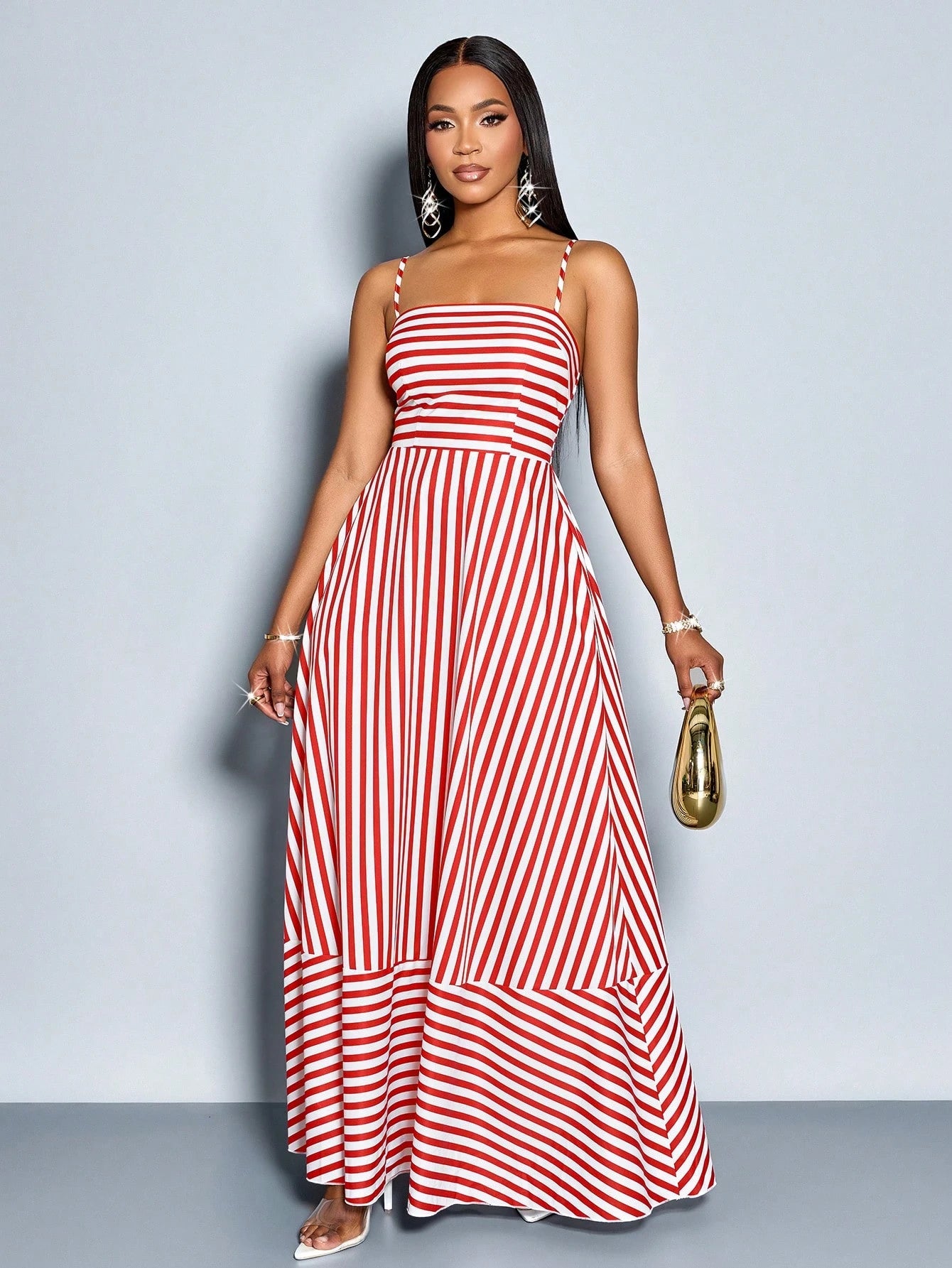 SOLERSUN Women's Flowing Striped Maxi Dress With Shoulder