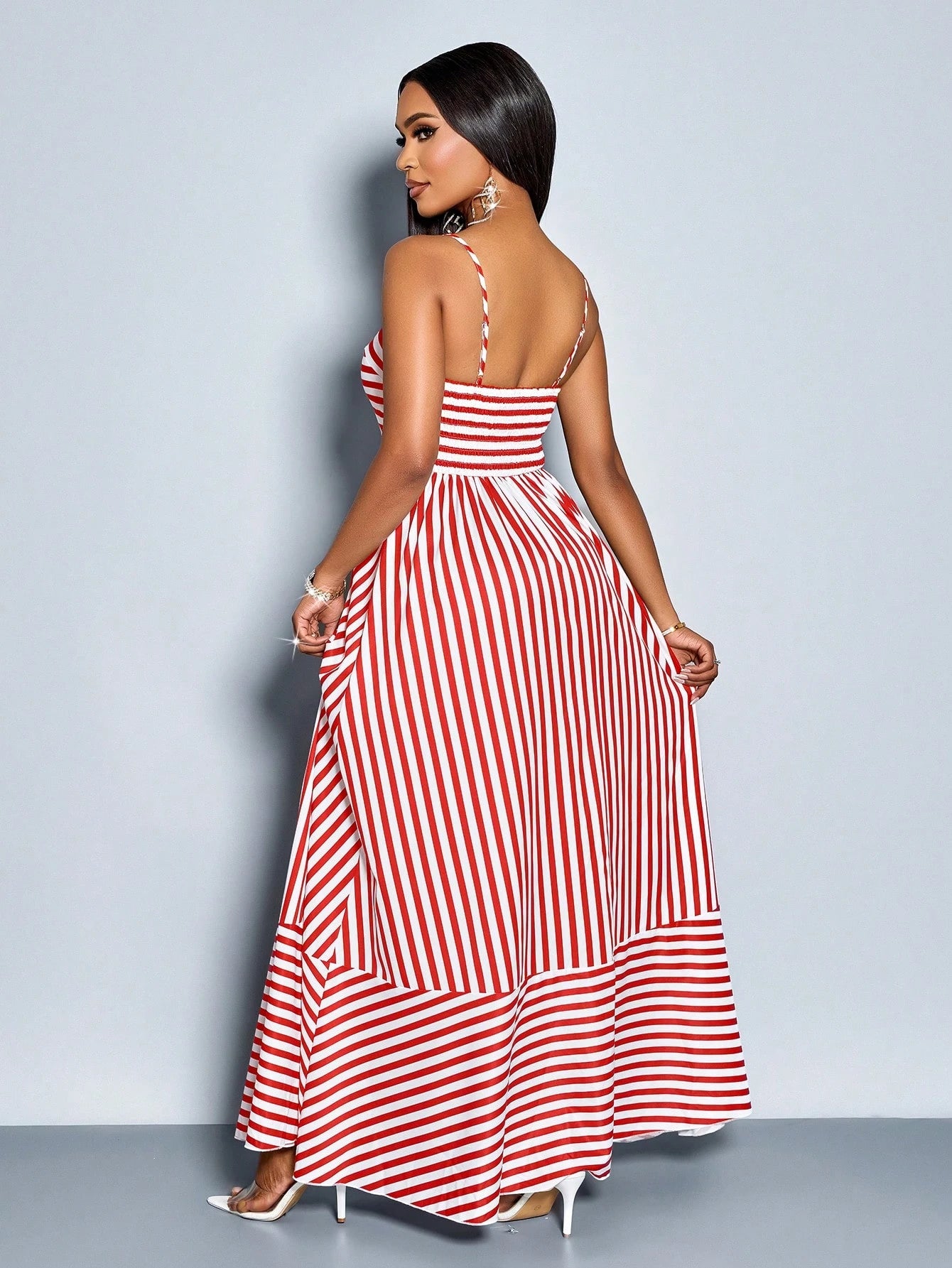 SOLERSUN Women's Flowing Striped Maxi Dress With Shoulder