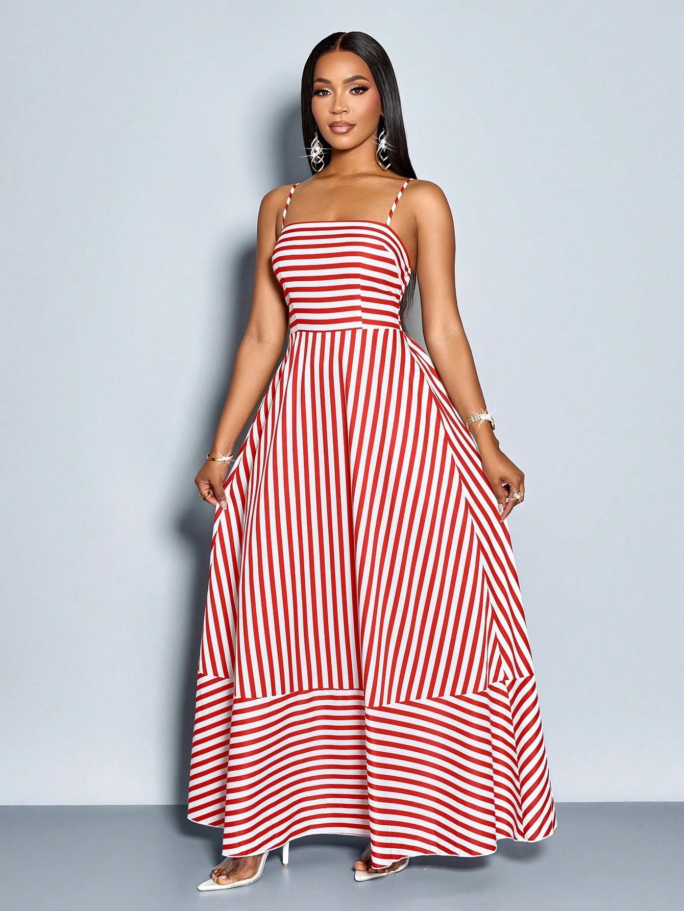SOLERSUN Women's Flowing Striped Maxi Dress With Shoulder