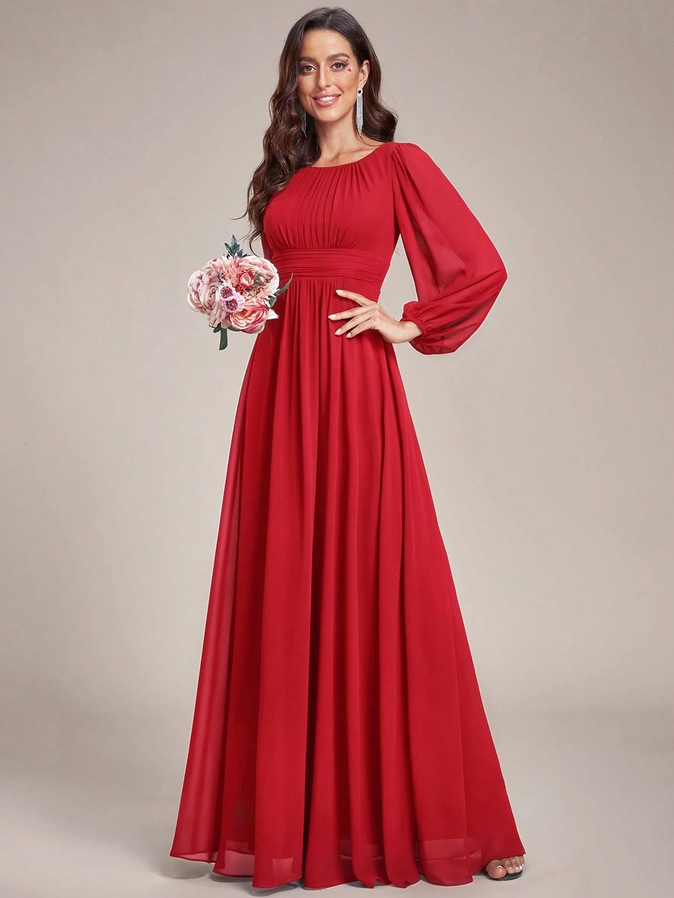 EVERPRETTY Elegant Autumn Special Occasion Chiffon Round Neck Lantern