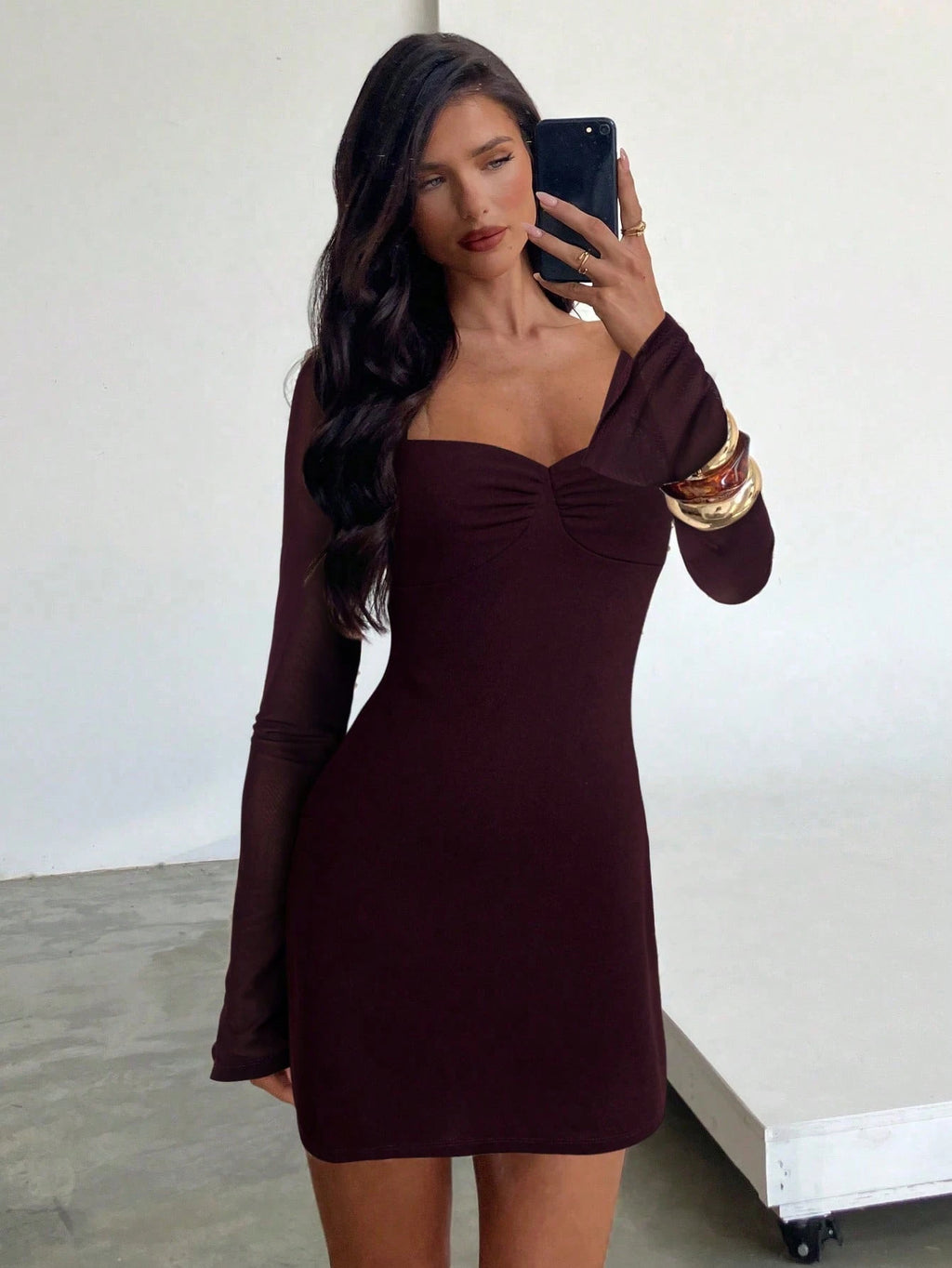 Aloruh Burgundy Mesh Mini Dress Romantic Sexy Date Club Night Out Goddess Outfit Autumn Outfits Clothes Beach - image 7