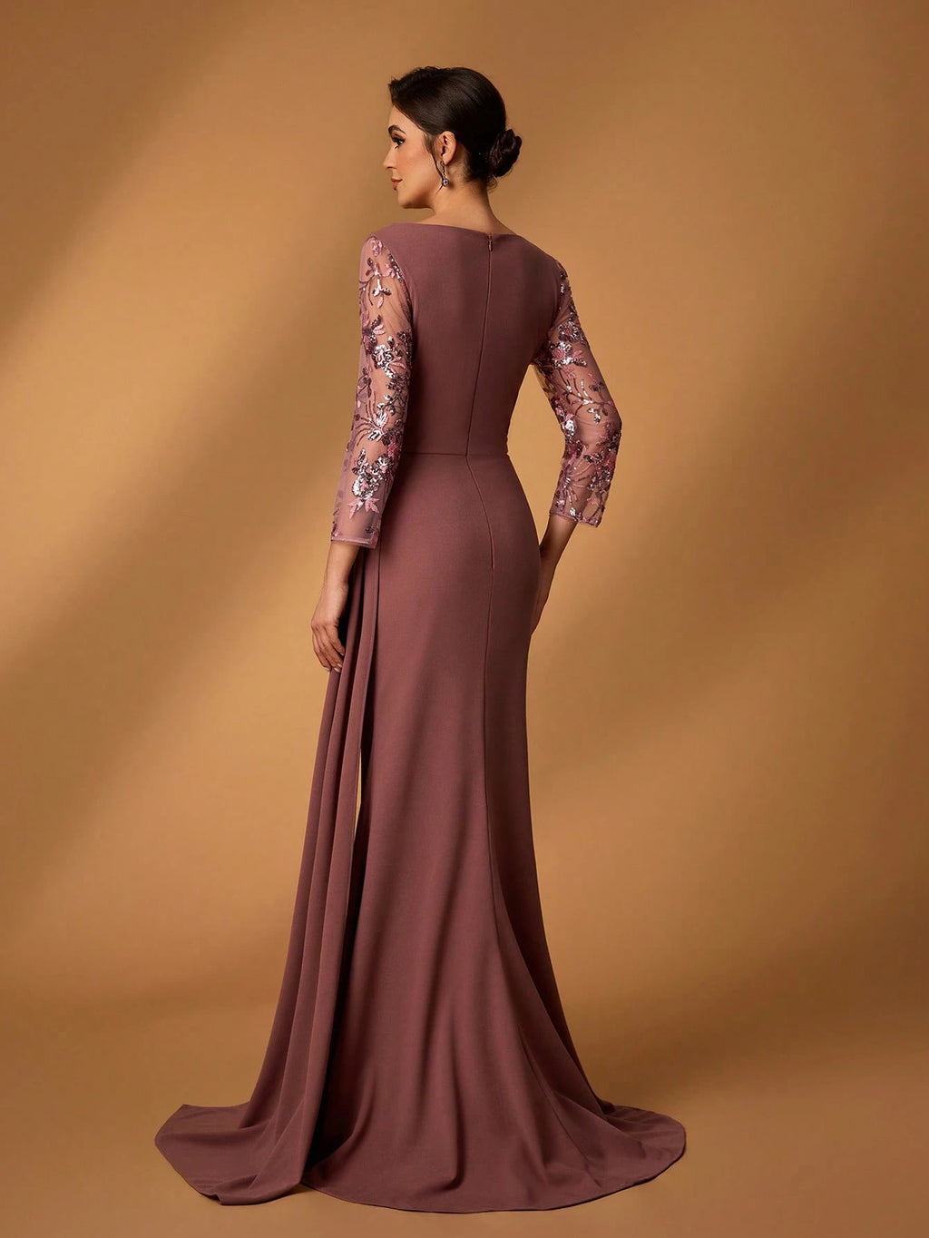 Serin Dusty Pink Spring Elegant Brides Maid Evening Pearl Sequin & Tulle Embroidered Lace Patchwork Stretch - image 3