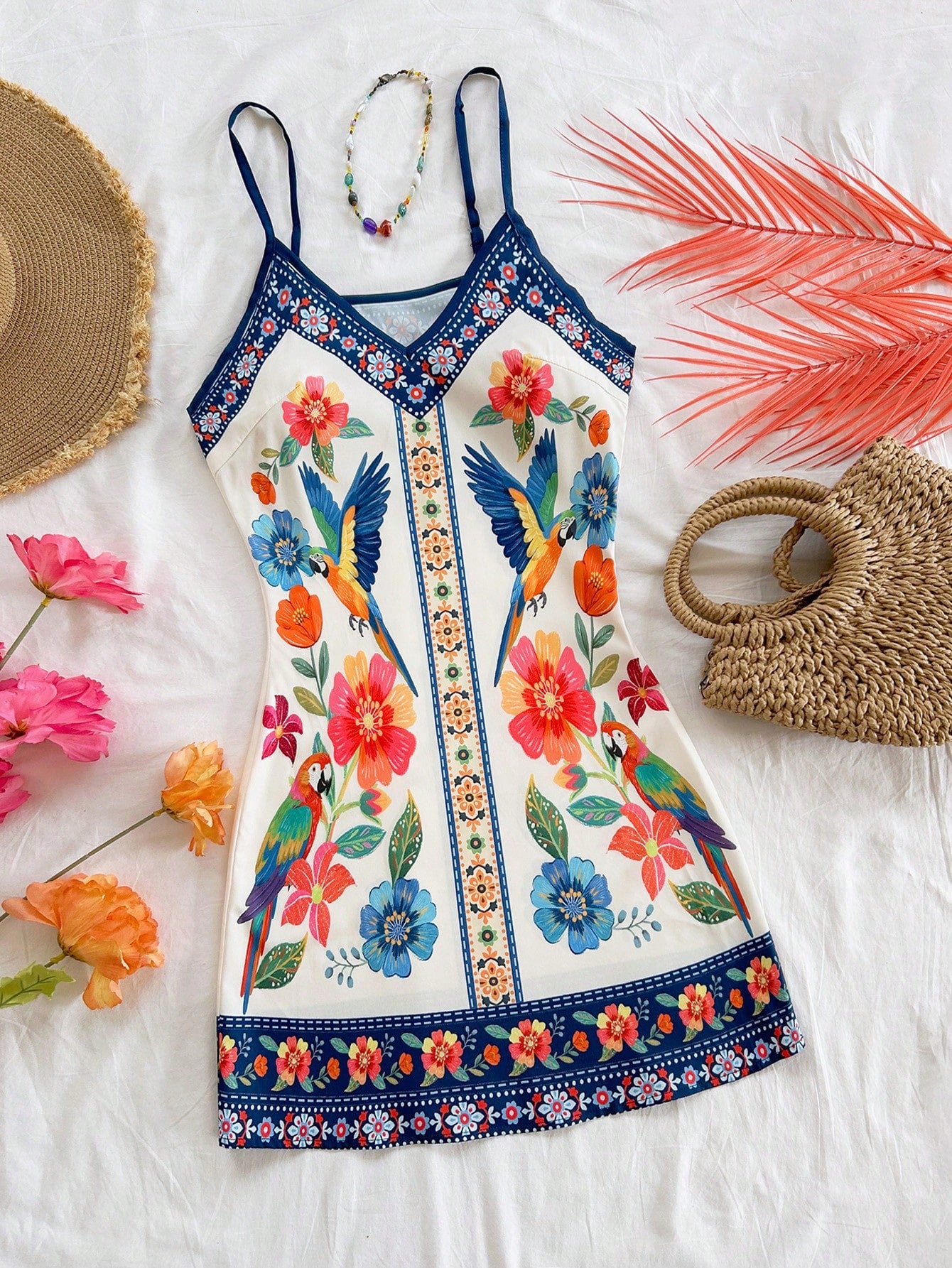 Soleia White And Blue Floral Summer Boho Holiday Vacation Holiday