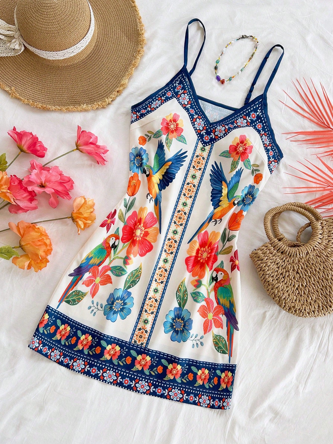 Soleia White And Blue Floral Summer Boho Holiday Vacation Holiday