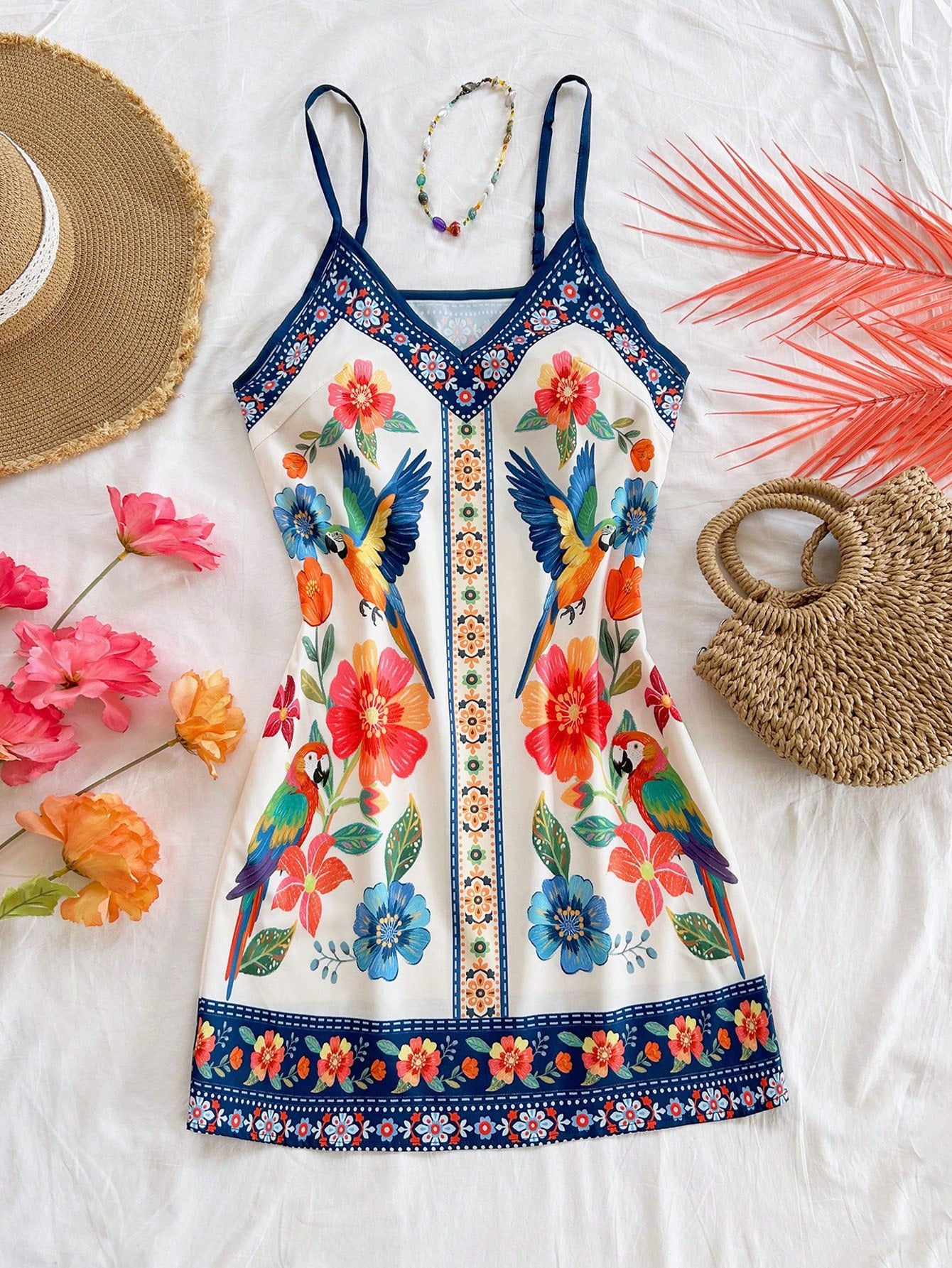 Soleia White And Blue Floral Summer Boho Holiday Vacation Holiday