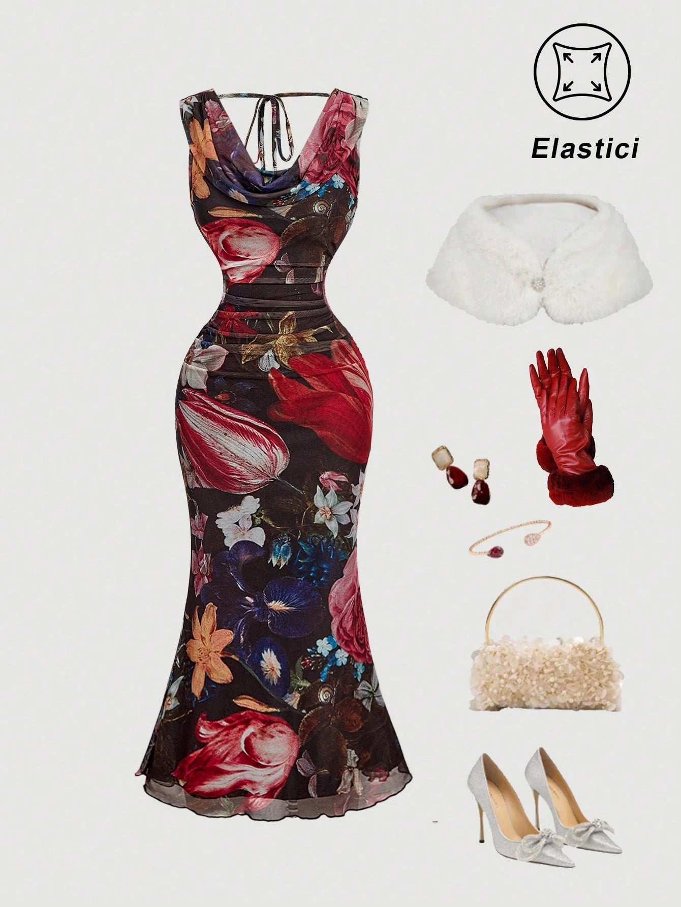 MOD Elegant Sexy Red Summer Party Night Out Date Night Dress For Women,Cowl Neck Ruched Bodycon - image 16