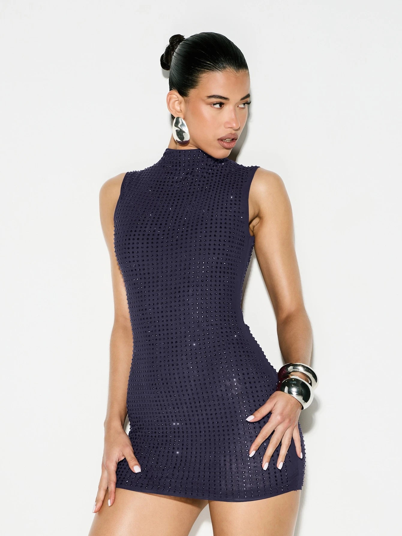 KIZN Sequined High Neck Sleeveless Mini Dress Sparkly Bodycon Party