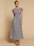 COSMINA Women's Elegant Striped Off Shoulder Cinched Waist Long