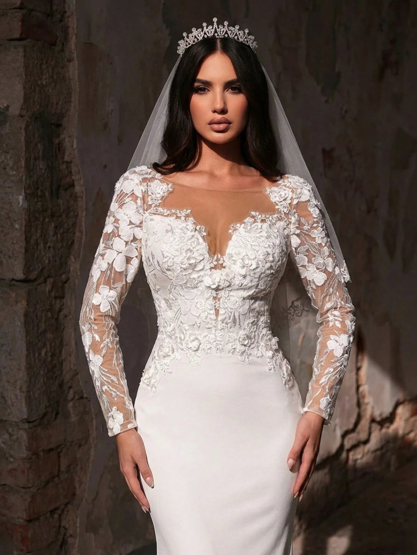 Glamrae White Summer Elegant Silky Wedding Mermaid Maxi Dress,Luxurious Embroidered Lace Applique Patchwork - image 3