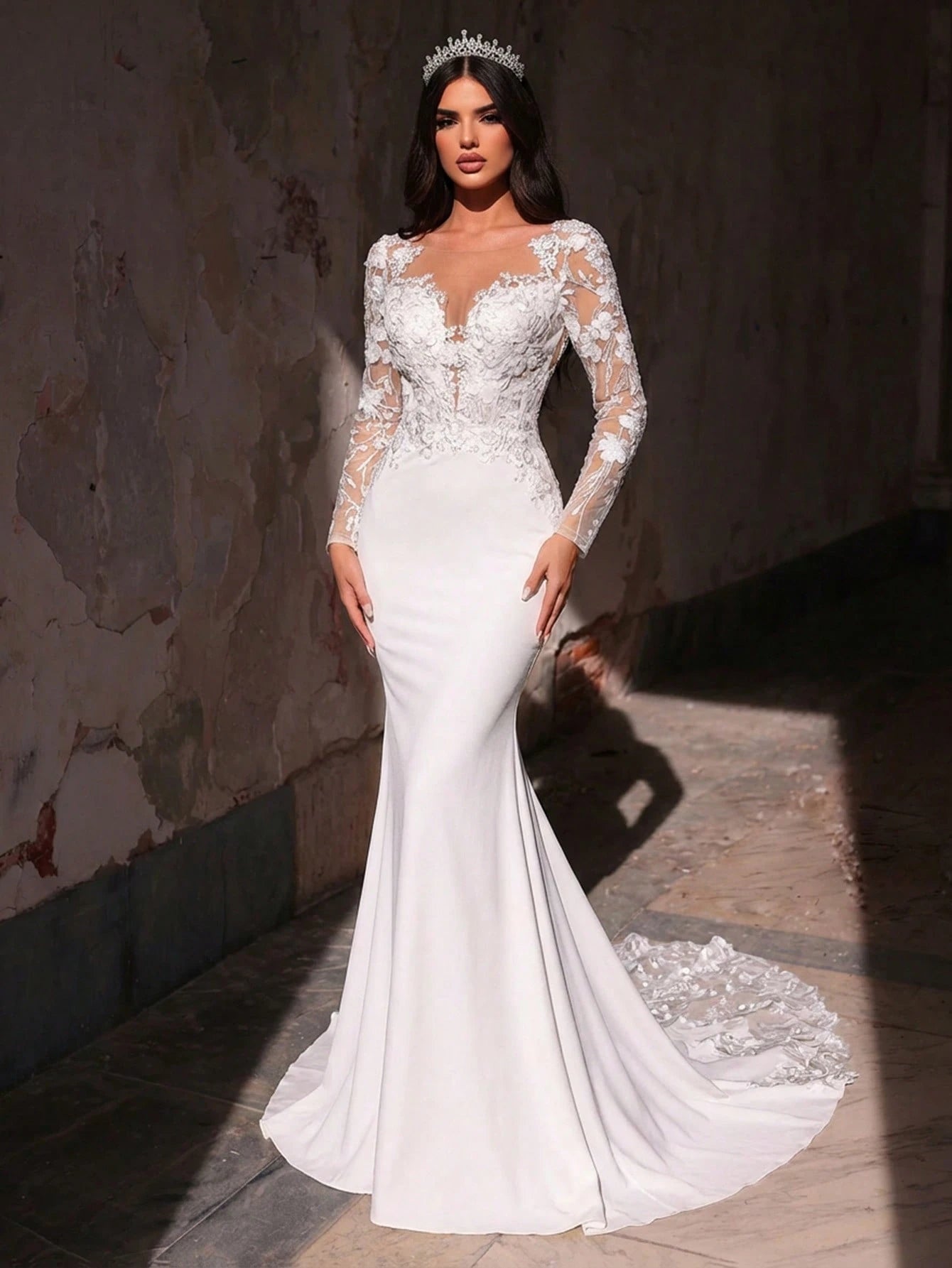 Glamrae White Summer Elegant Silky Wedding Mermaid Maxi Dress,Luxurious Embroidered Lace Applique Patchwork - image 6