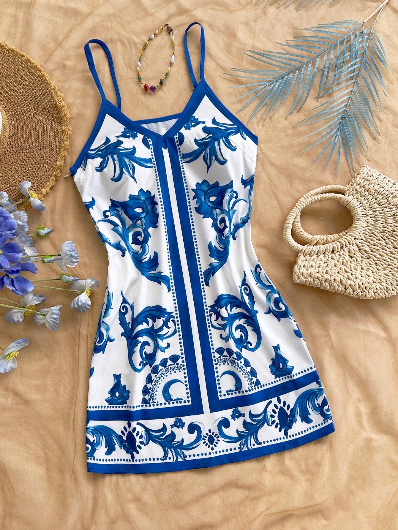 Soleia White And Blue Floral Summer Boho Holiday Vacation Holiday