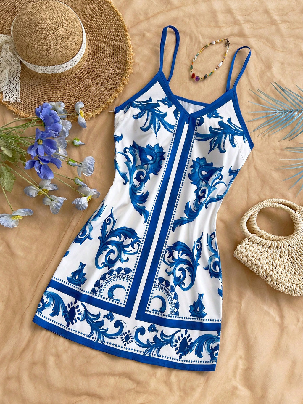 Soleia White And Blue Floral Summer Boho Holiday Vacation Holiday