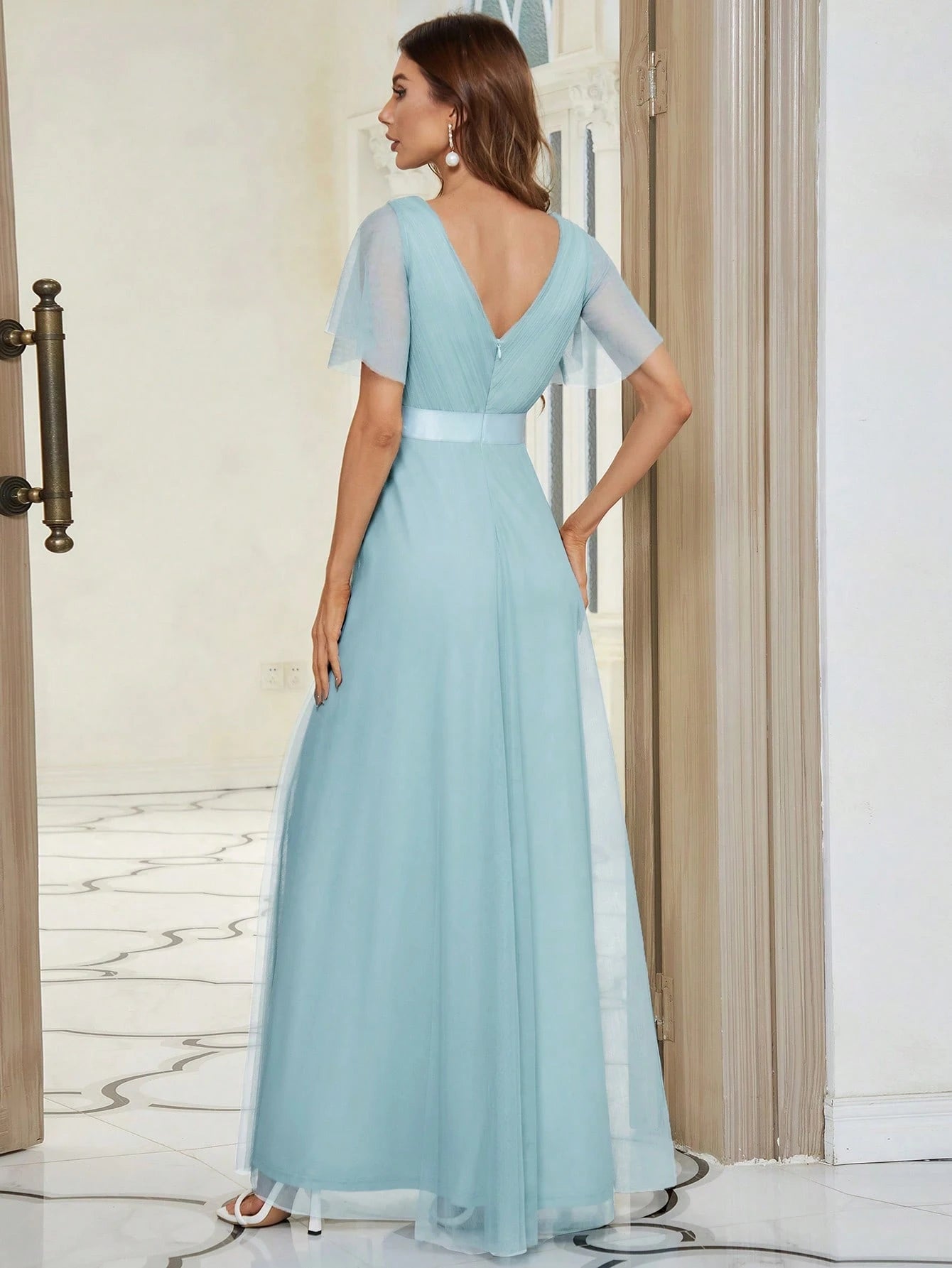 EVERPRETTY Romantic V-Neck A-Line Chiffon Pink Bridesmaid Dress, Suitable For Wedding Guests, Formal - image 2