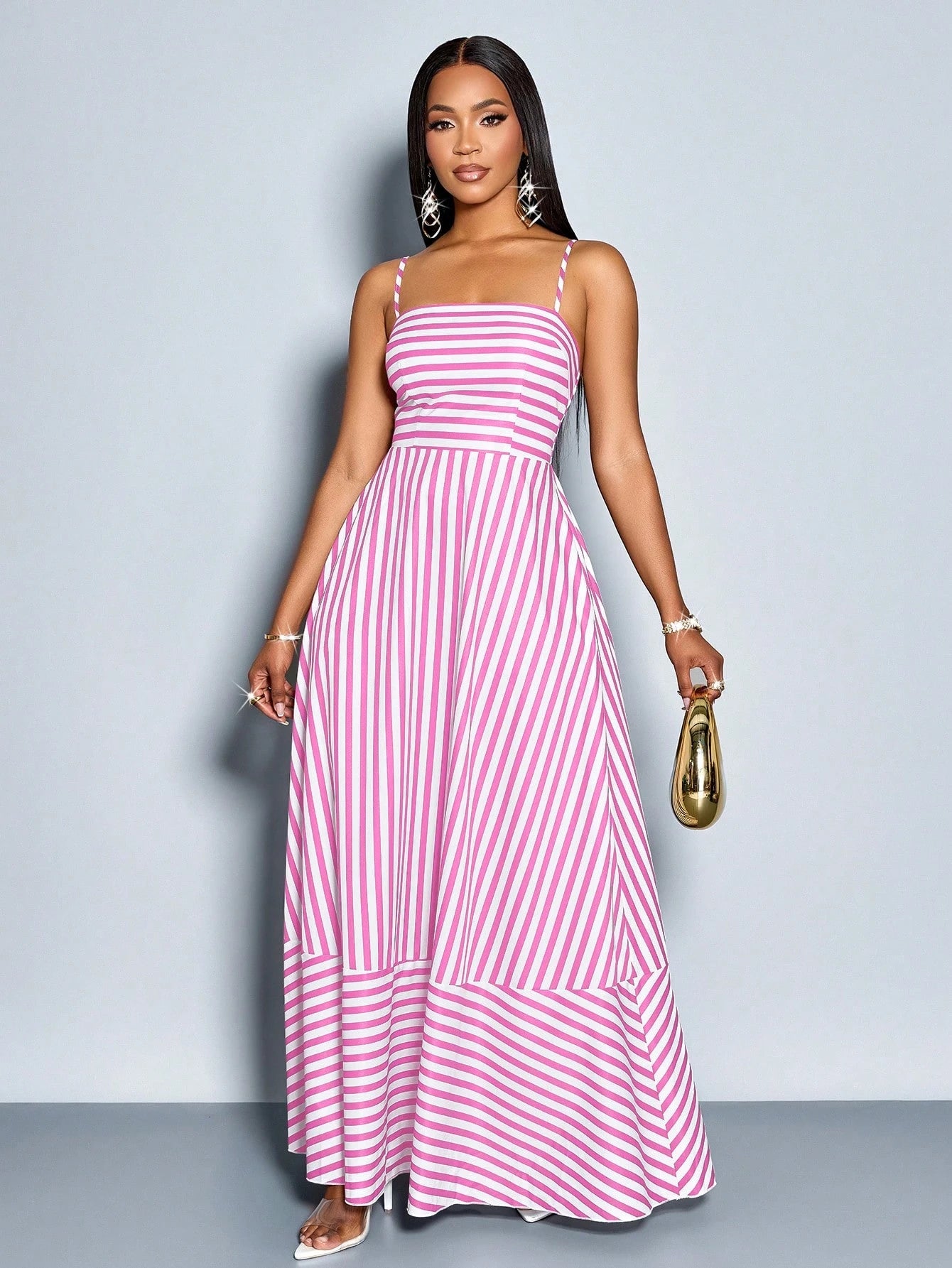 SOLERSUN Women's Flowing Striped Maxi Dress With Shoulder Straps,Pockets,Chest Gathering,Mustard - image 11