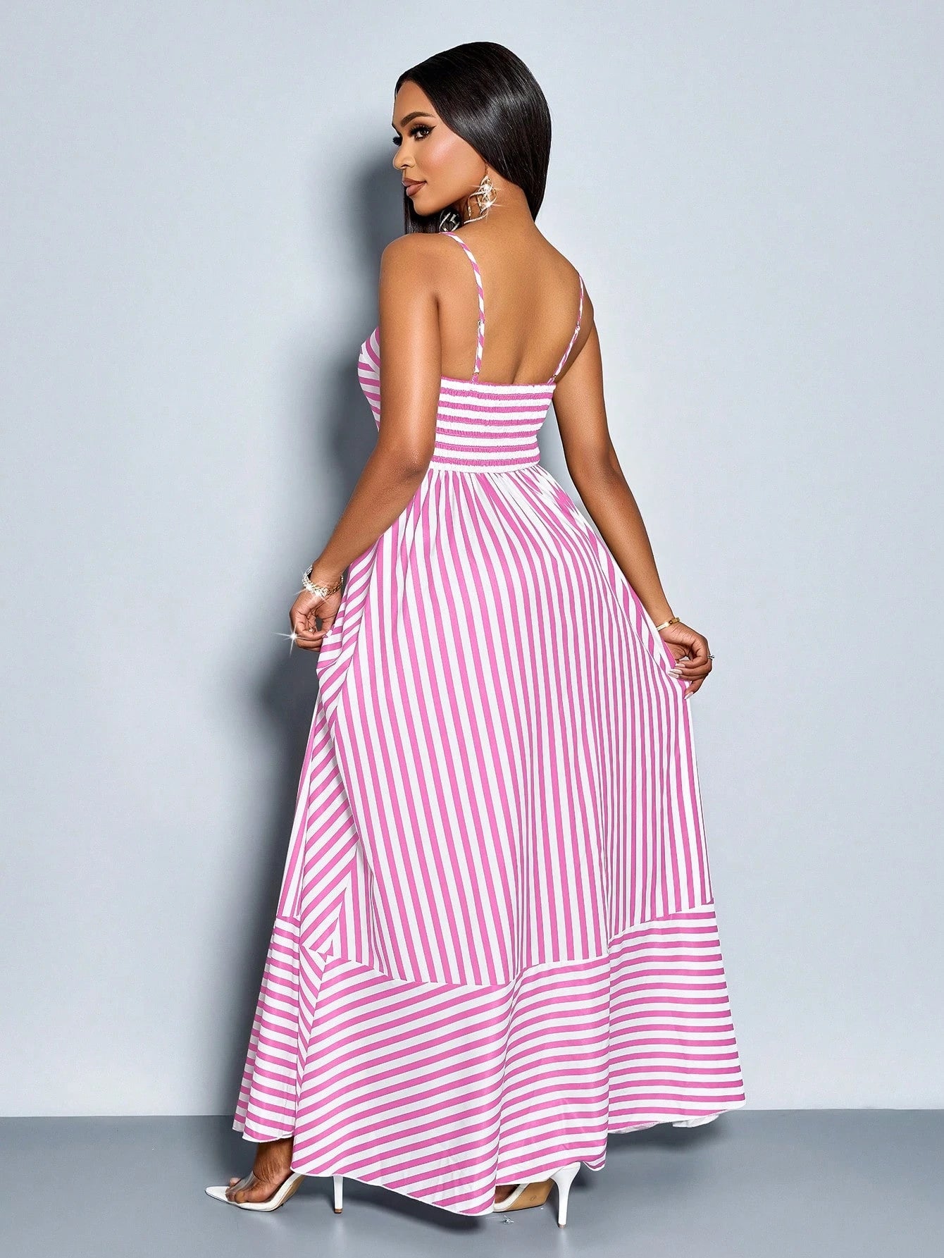 SOLERSUN Women's Flowing Striped Maxi Dress With Shoulder