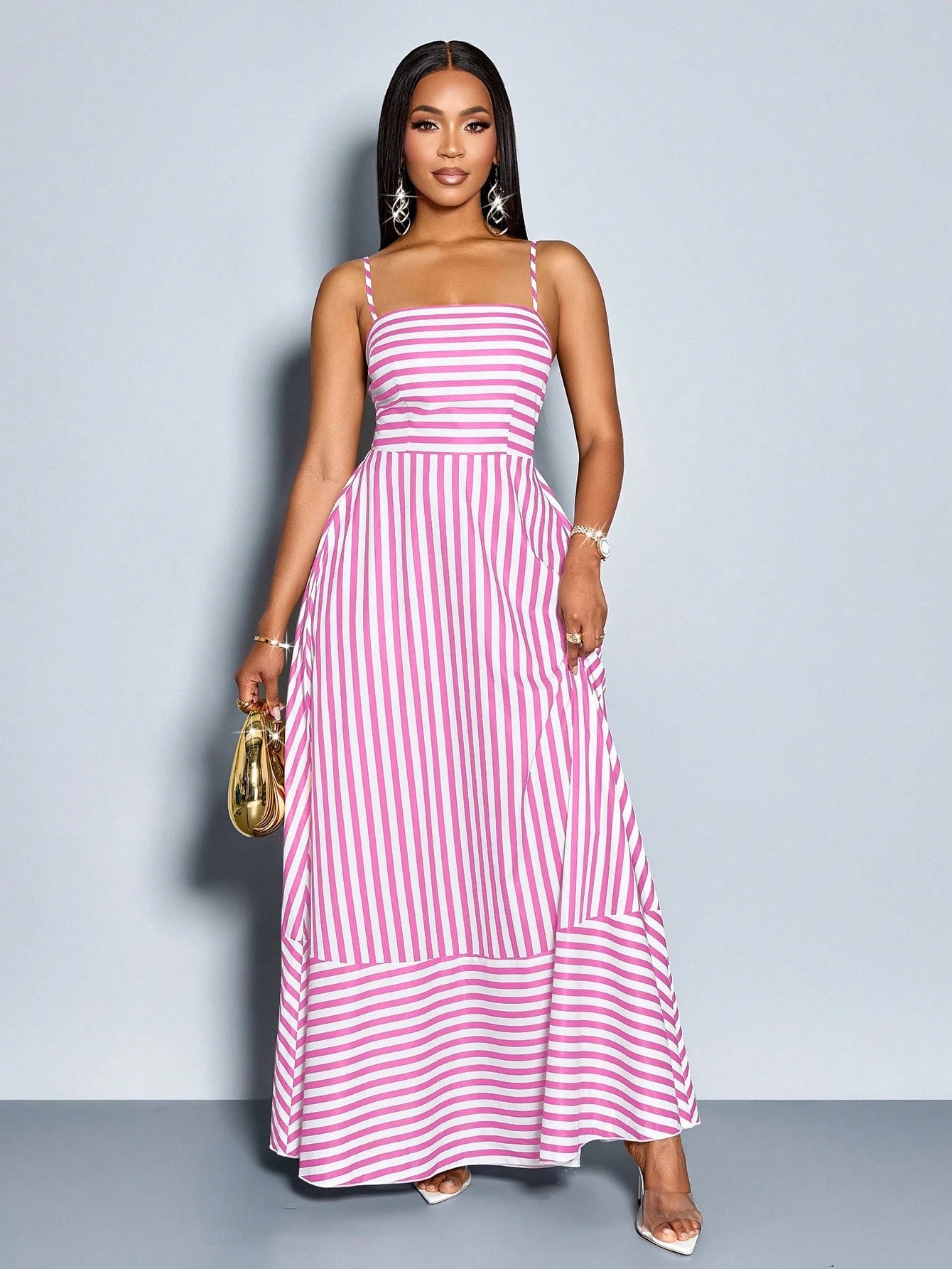 SOLERSUN Women's Flowing Striped Maxi Dress With Shoulder