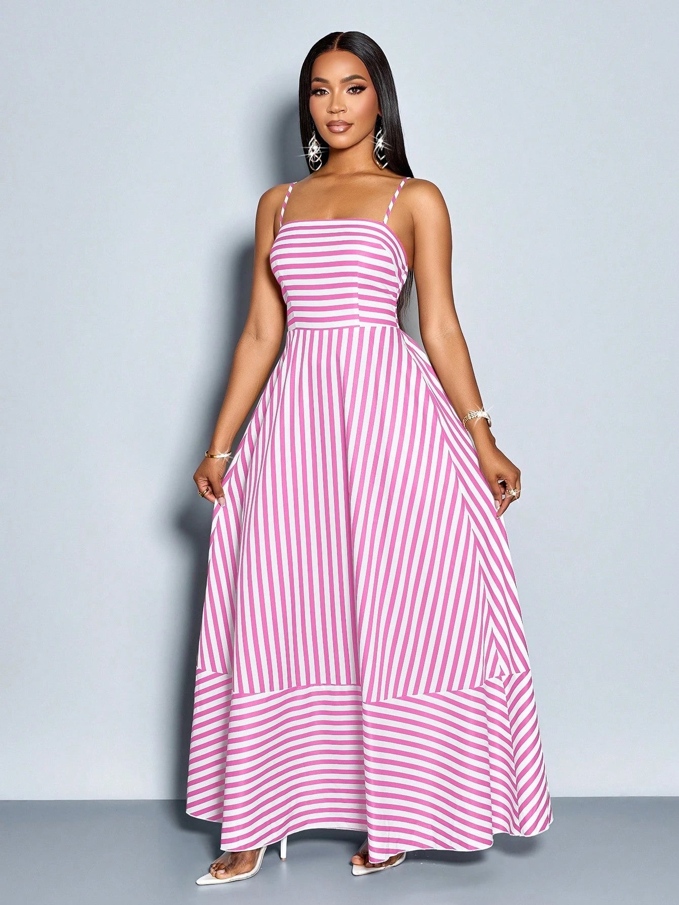 SOLERSUN Women's Flowing Striped Maxi Dress With Shoulder