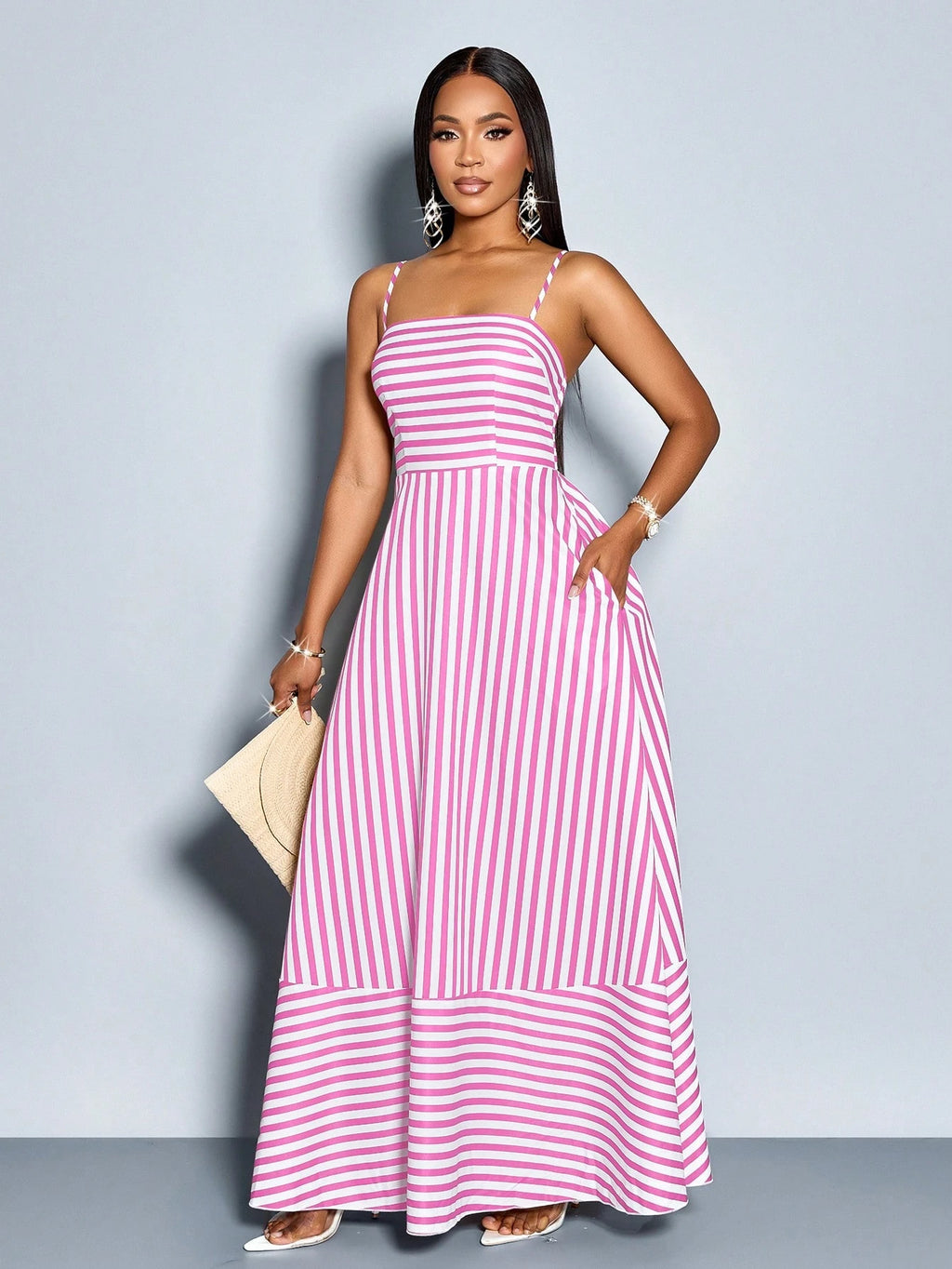SOLERSUN Women's Flowing Striped Maxi Dress With Shoulder