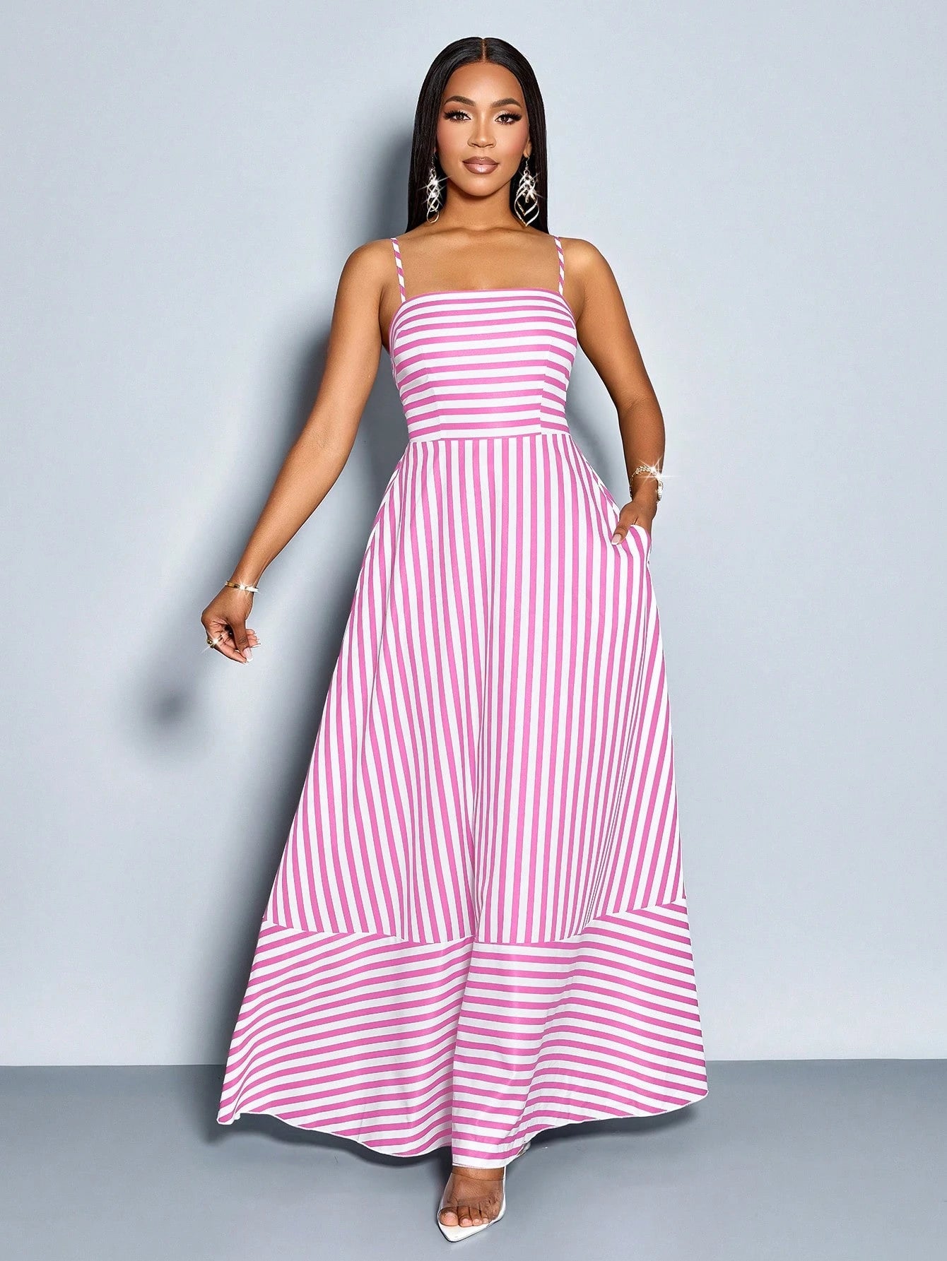 SOLERSUN Women's Flowing Striped Maxi Dress With Shoulder