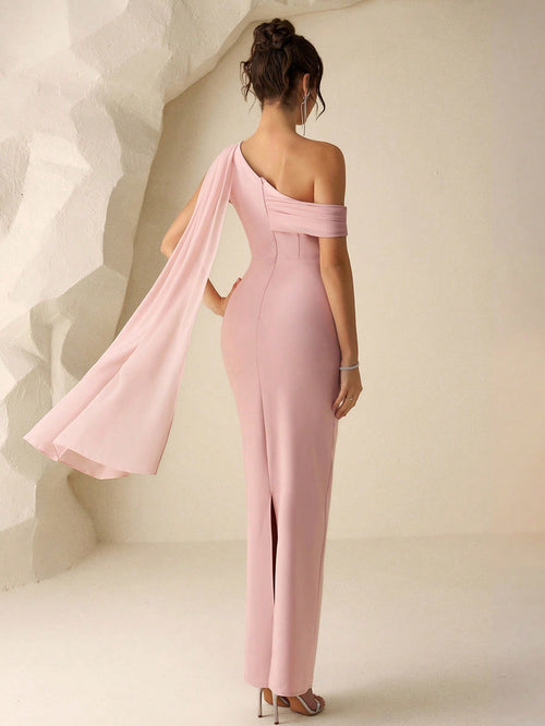 Coutiva Elegant Dusty Pink Summer One Shoulder Evening Gown,Sophisticated Formal Wedding Prom Dress,Luxury - image 2