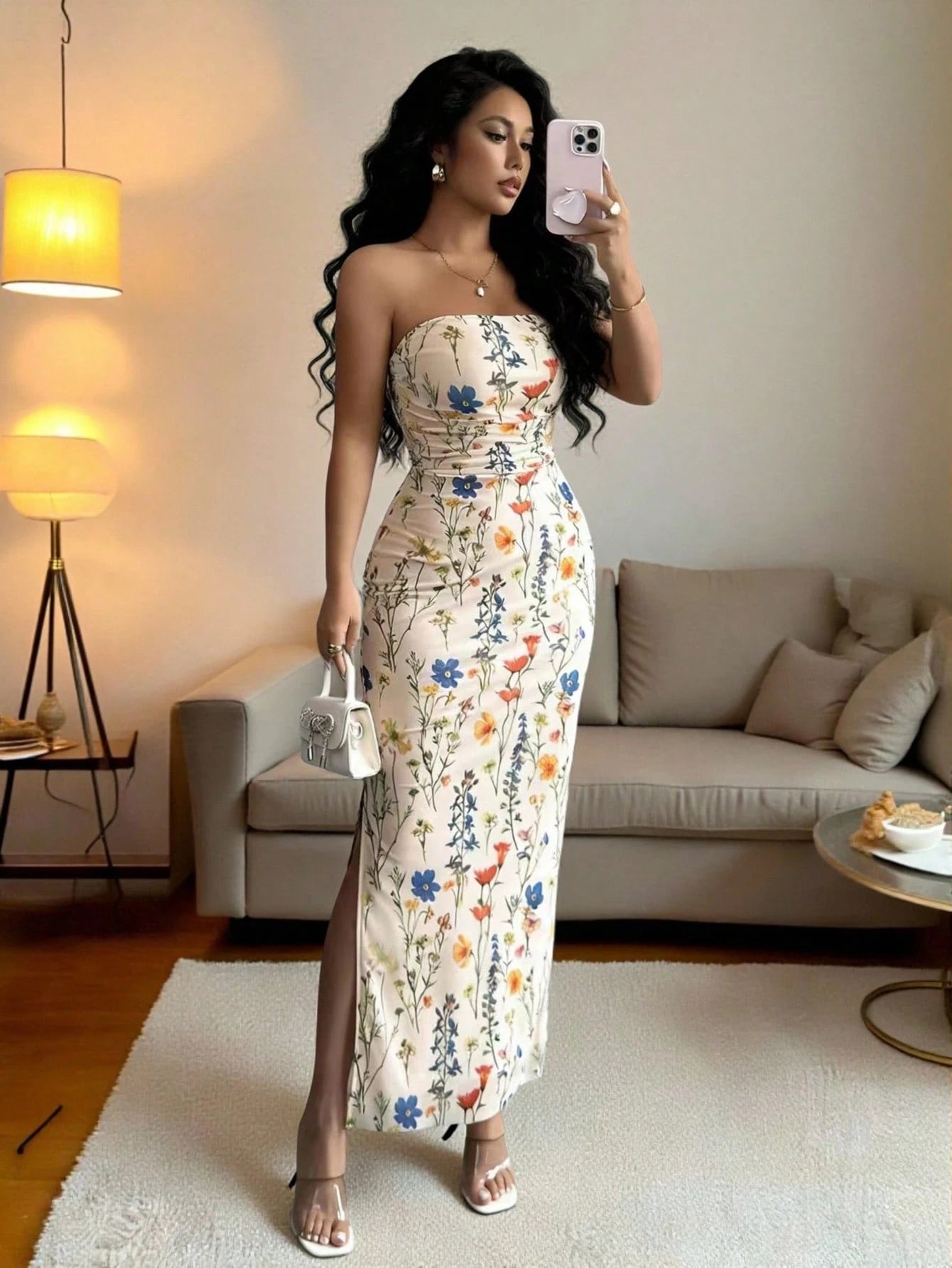 Breezaya Ladies' Tie Dye Strapless Dress With Side Slit Hem Maxi Women Outfit - image 11