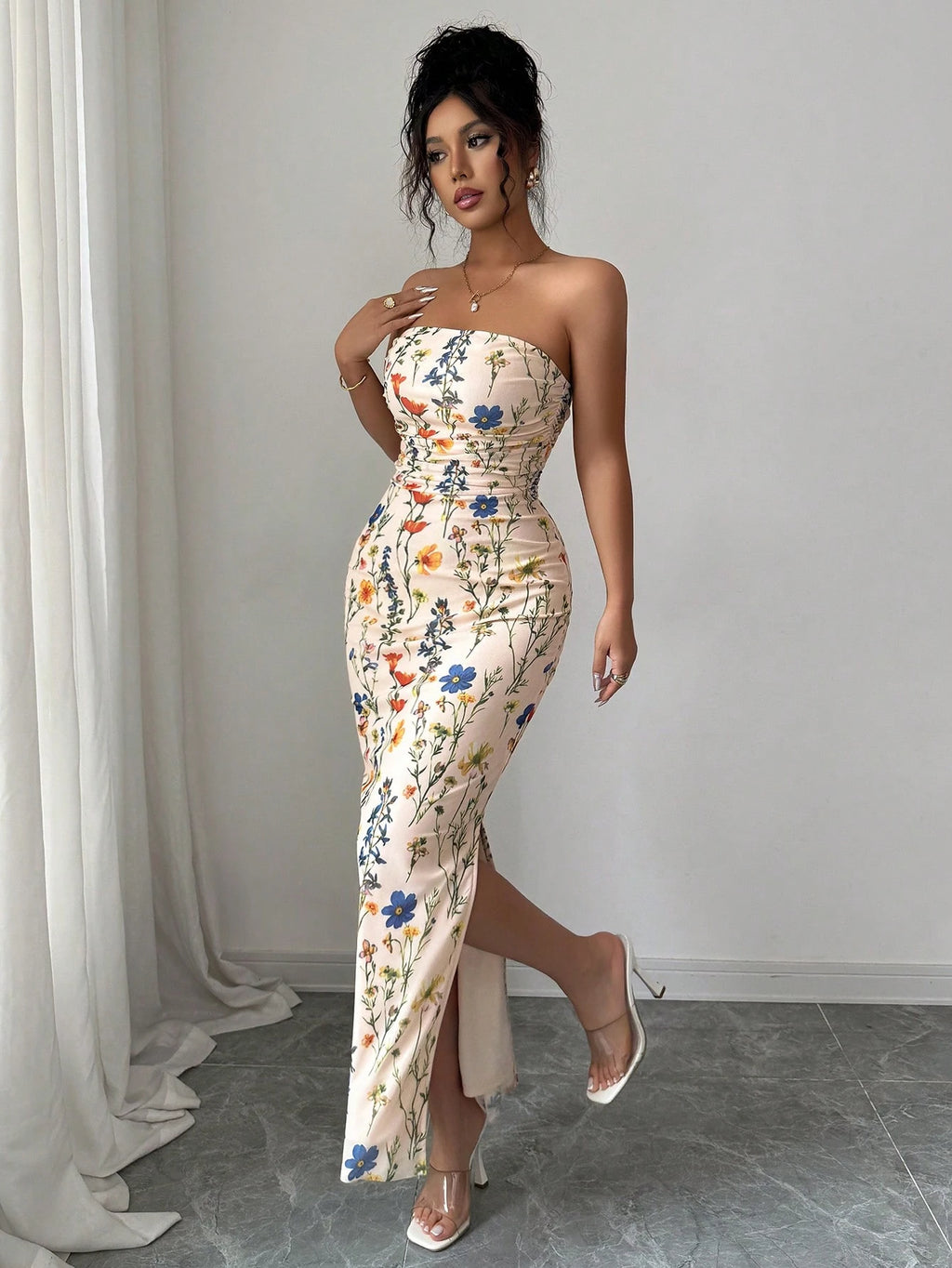 Breezaya Ladies' Tie Dye Strapless Dress With Side Slit Hem Maxi Women Outfit - image 13