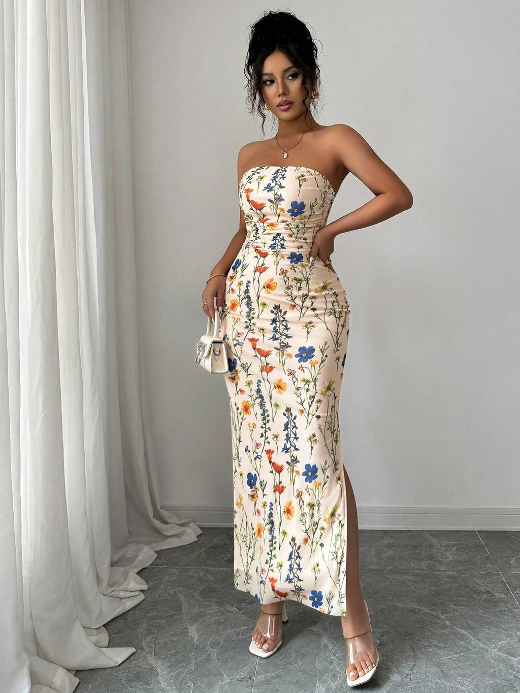 Breezaya Ladies' Tie Dye Strapless Dress With Side Slit Hem Maxi Women Outfit - image 15