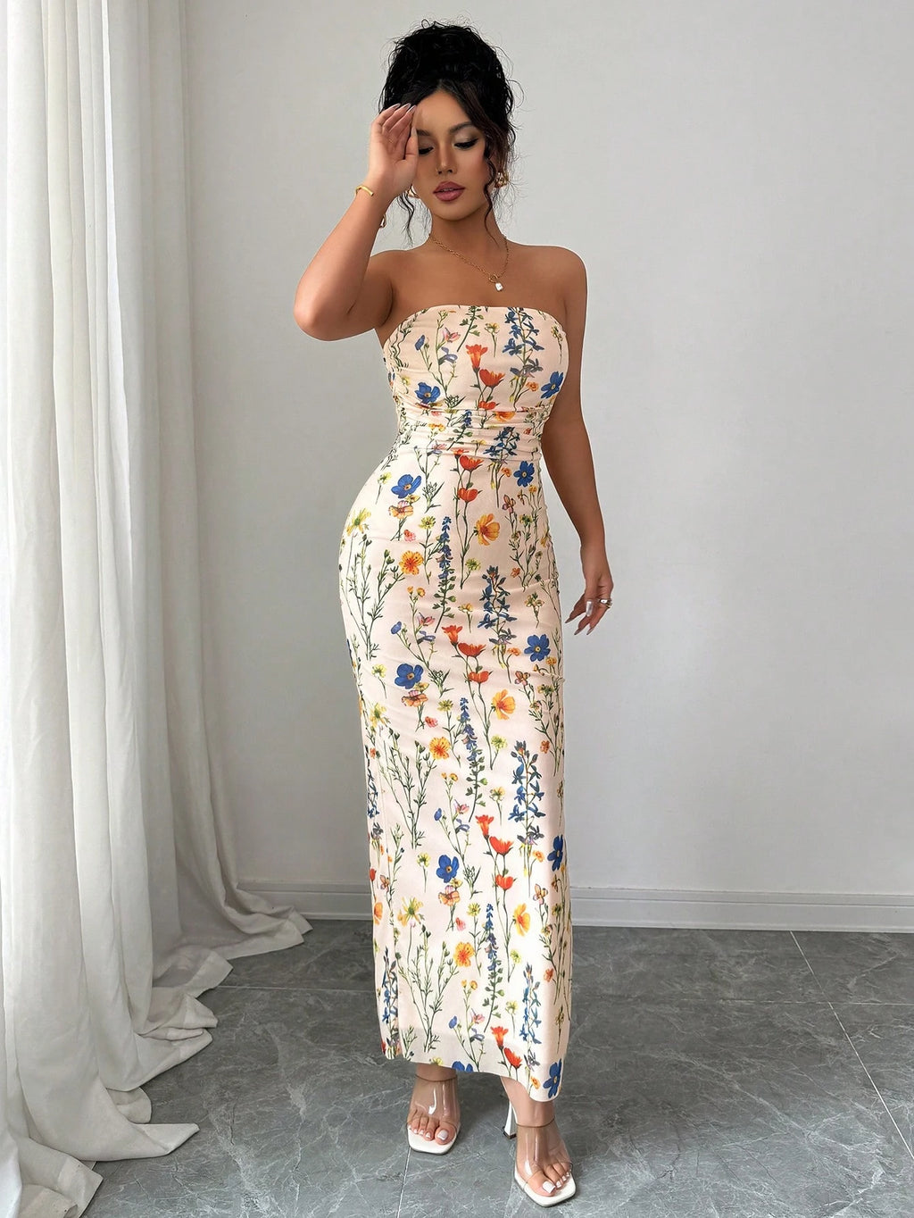 Breezaya Ladies' Tie Dye Strapless Dress With Side Slit Hem Maxi Women Outfit - image 16