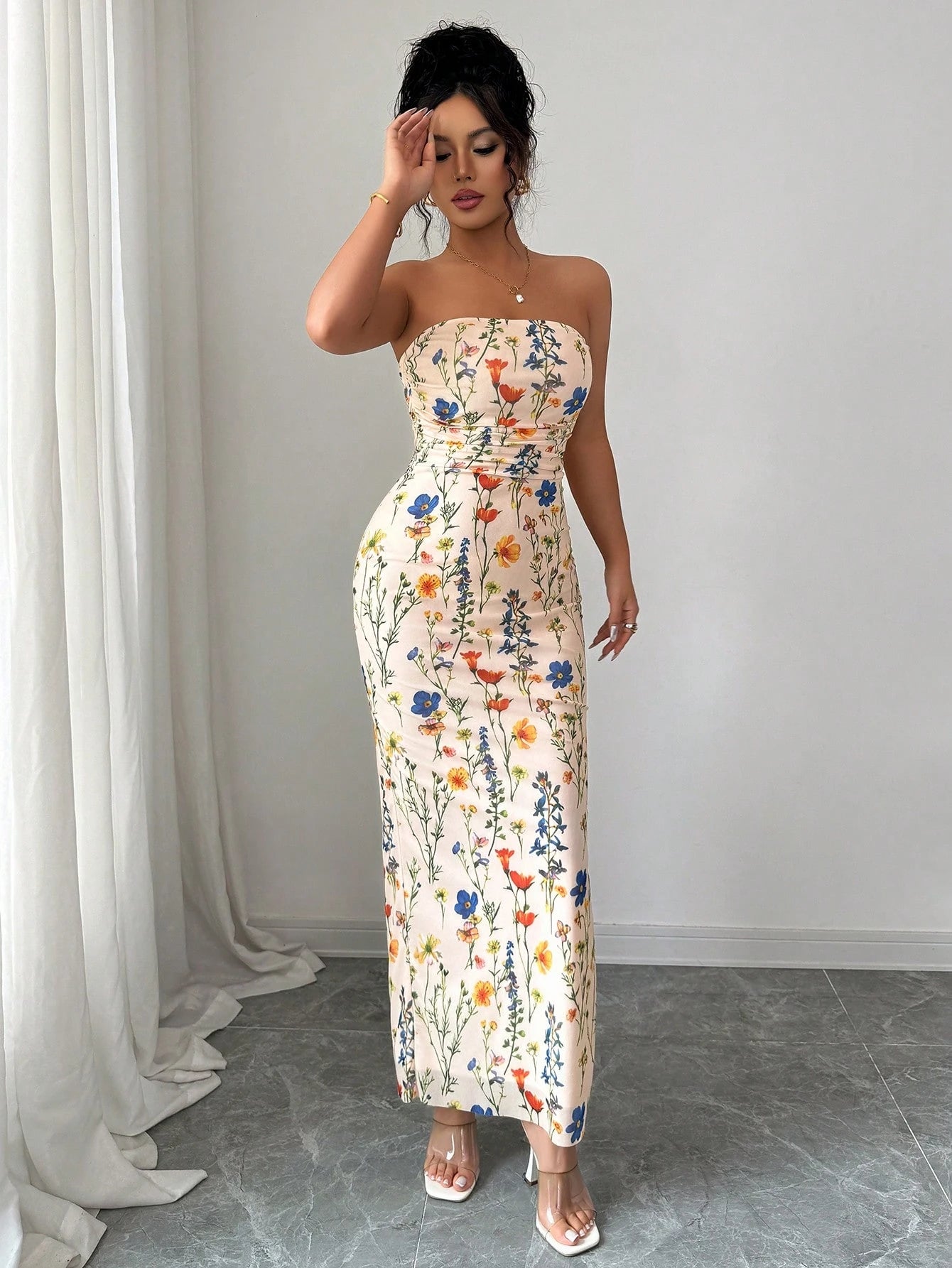 Breezaya Ladies' Tie Dye Strapless Dress With Side Slit Hem Maxi Women Outfit - image 16