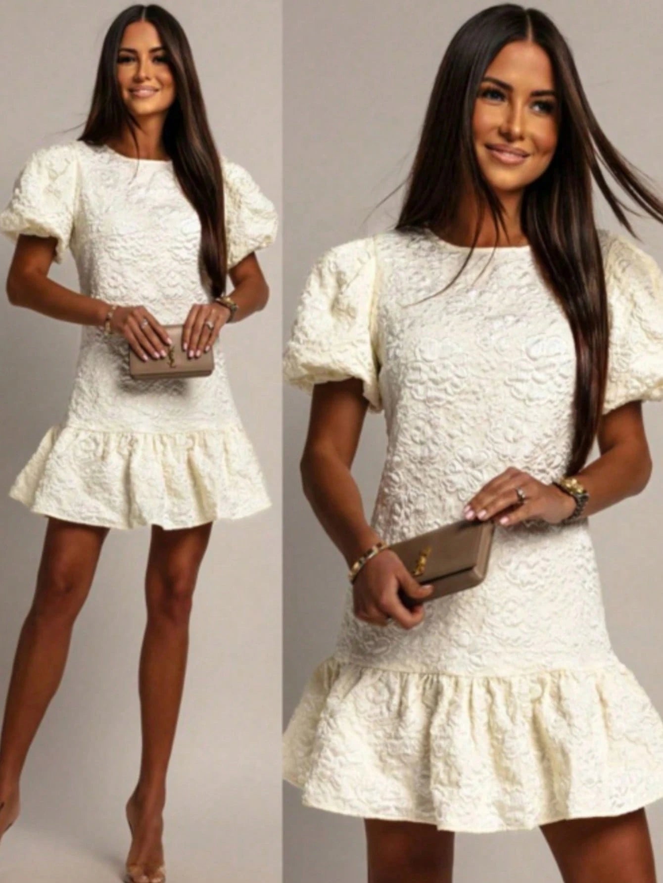 Women's White Short Dress Elegant Summer Yellow