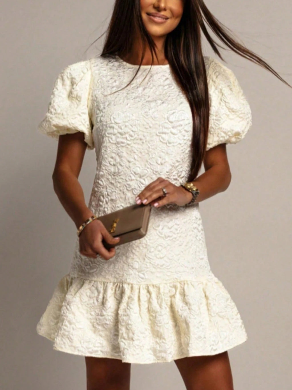 Women's White Short Dress Elegant Summer Yellow - image 3