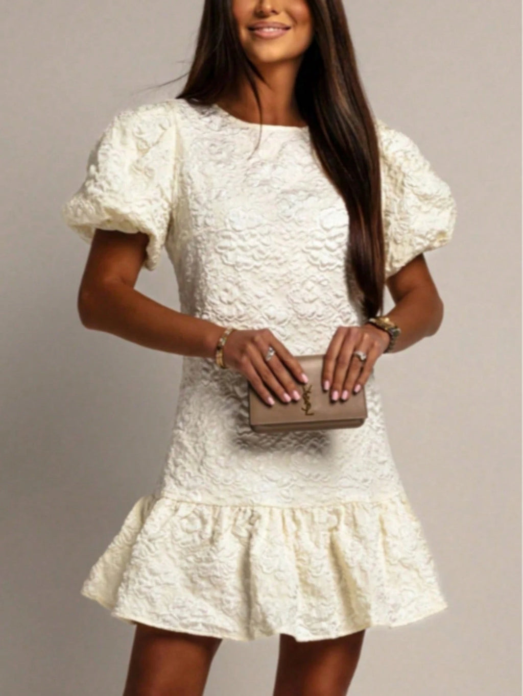 Women's White Short Dress Elegant Summer Yellow - image 4