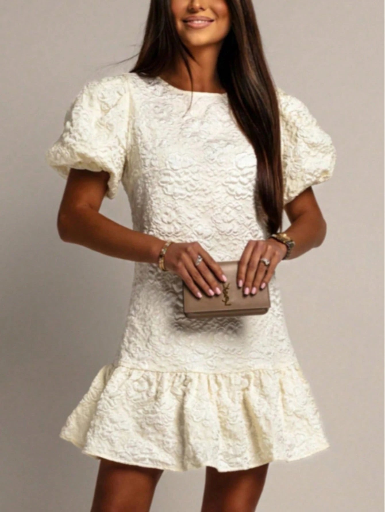 Women's White Short Dress Elegant Summer Yellow - image 4