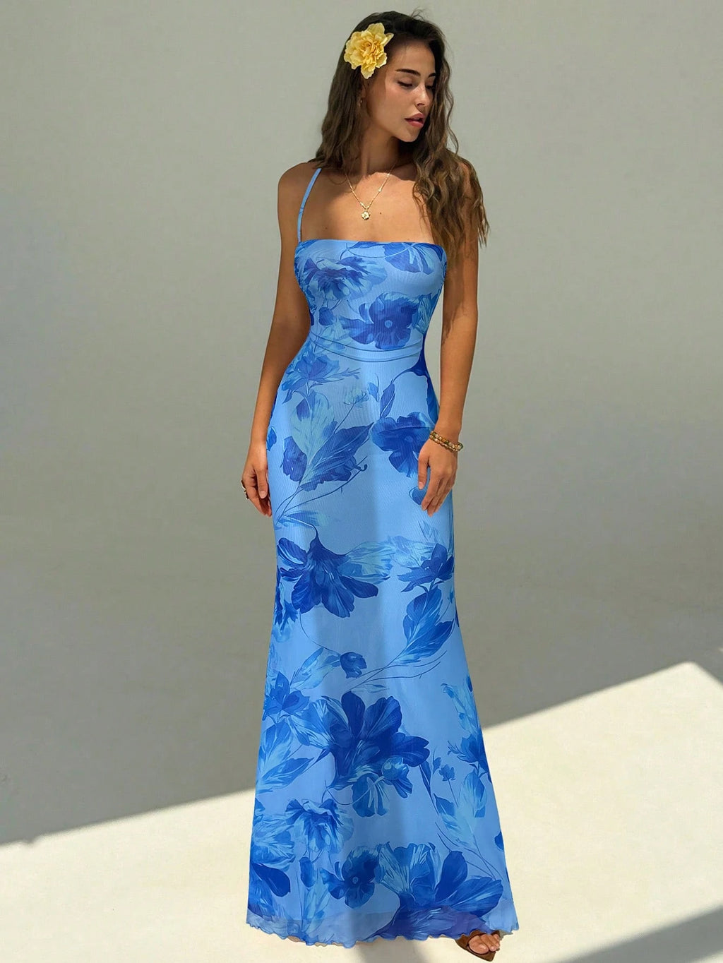 Aloruh Women's Floral Print Dress With Slit Hem, Suitable For