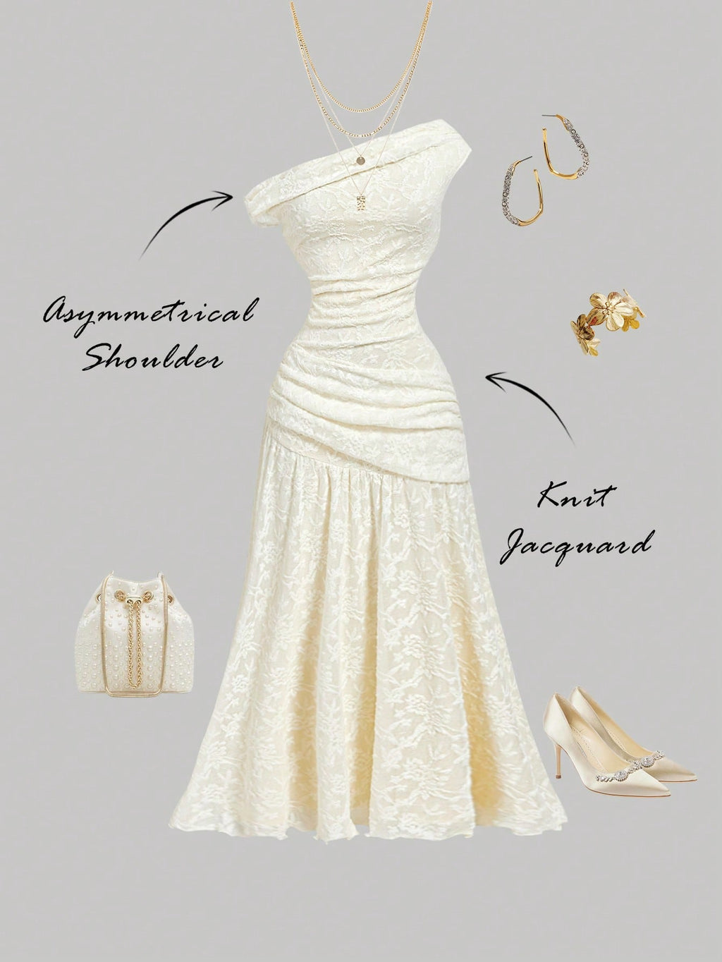 Women's Solid Color Asymmetric Neckline Ruched Elegant Dress Vacation