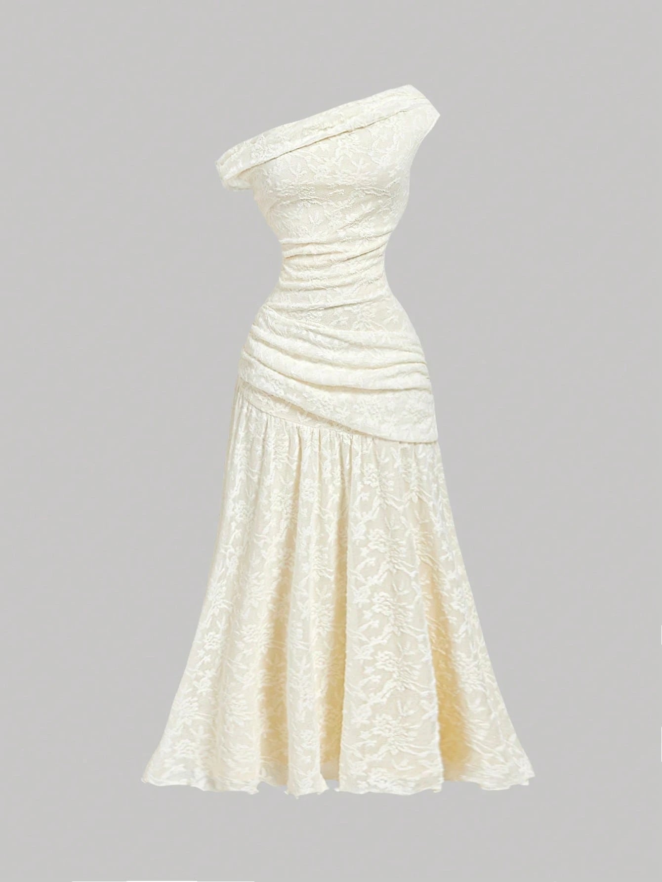 Women's Solid Color Asymmetric Neckline Ruched Elegant Dress Vacation Pale Yellow Summer - image 2