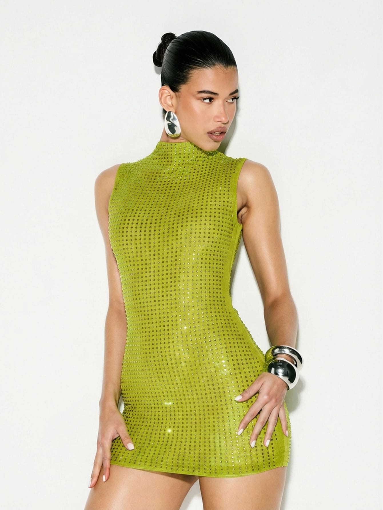 KIZN Sequined High Neck Sleeveless Mini Dress Sparkly Bodycon Party