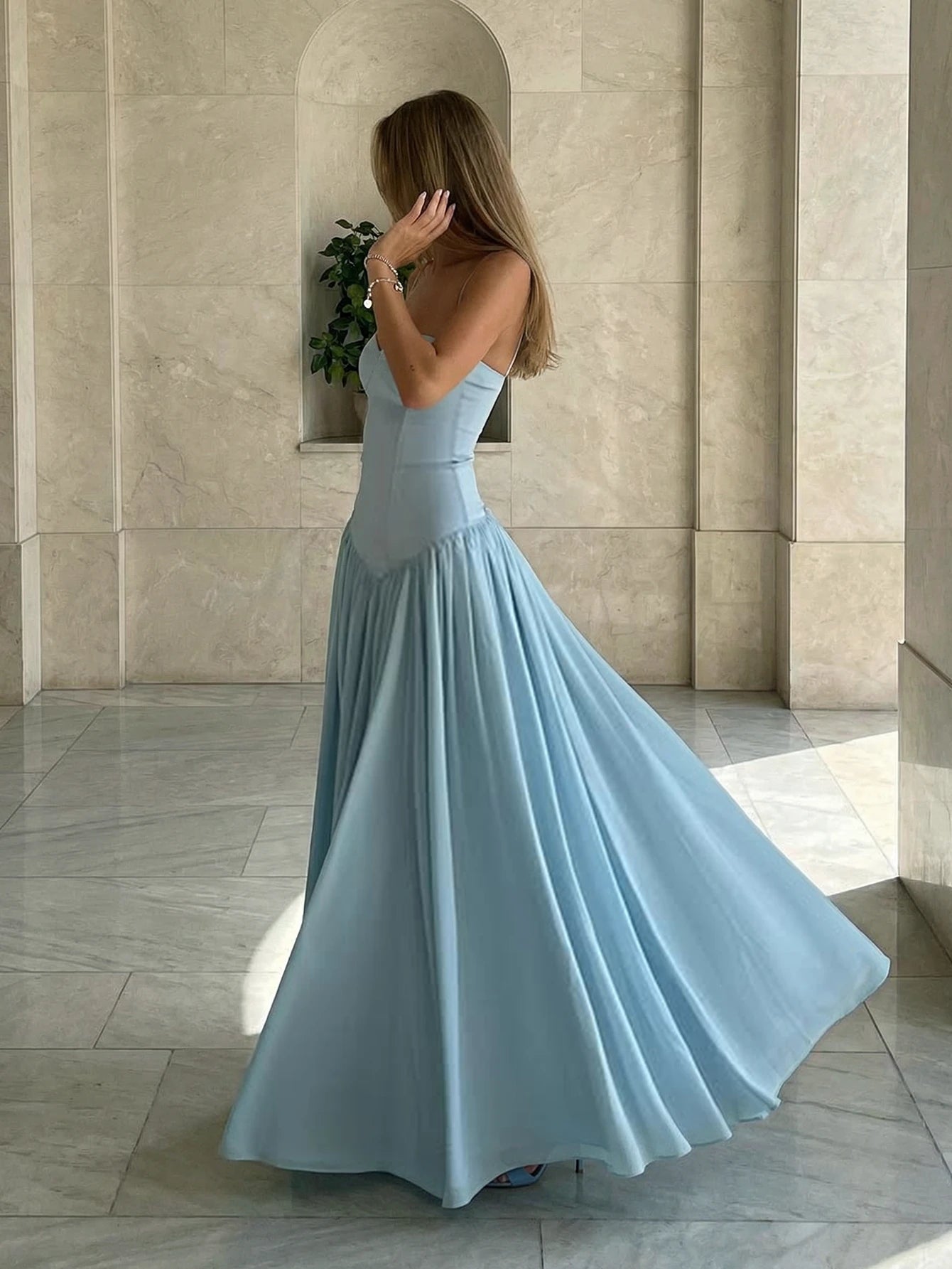 Elegant Romantic Pleated Midi Dress, Suitable For Casual, Date,