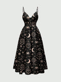 Fairycore Spring/Summer Vacation Flower Black Romantic Bohemian Butterfly, Moth, Leaf Print Sleeveless