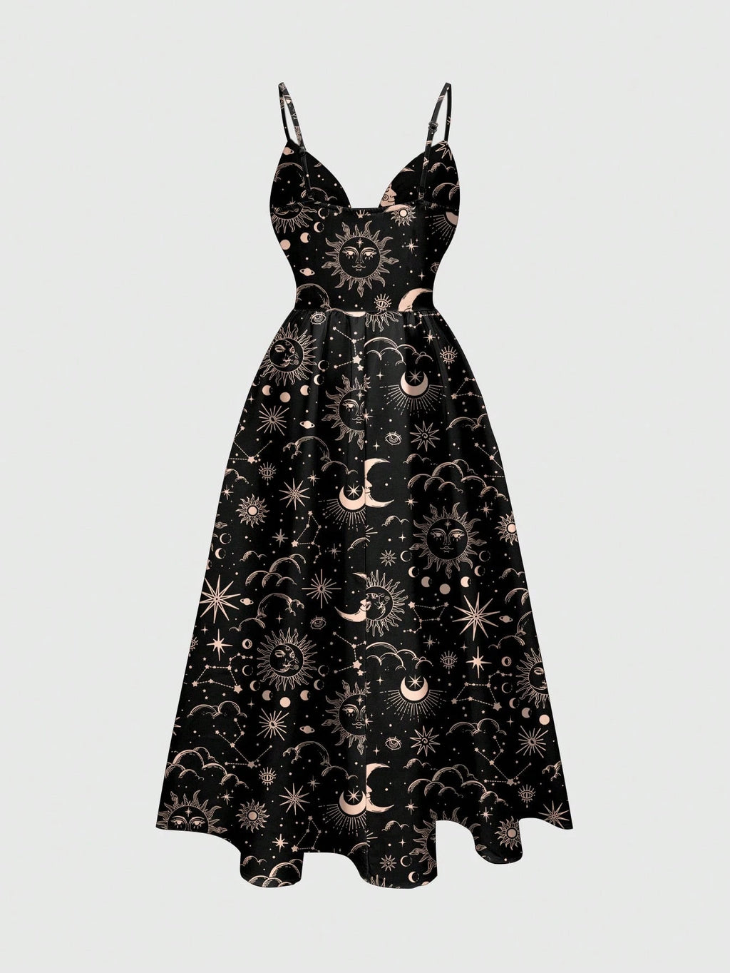 Fairycore Spring/Summer Vacation Flower Black Romantic Bohemian Butterfly, Moth, Leaf Print Sleeveless - image 2