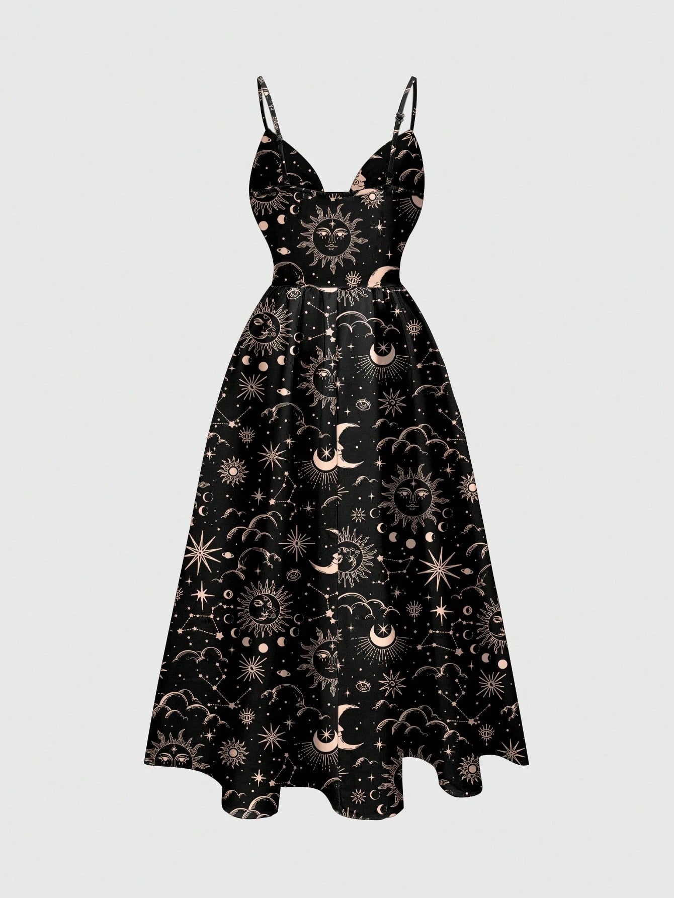 Fairycore Spring/Summer Vacation Flower Black Romantic Bohemian Butterfly, Moth, Leaf Print Sleeveless - image 2