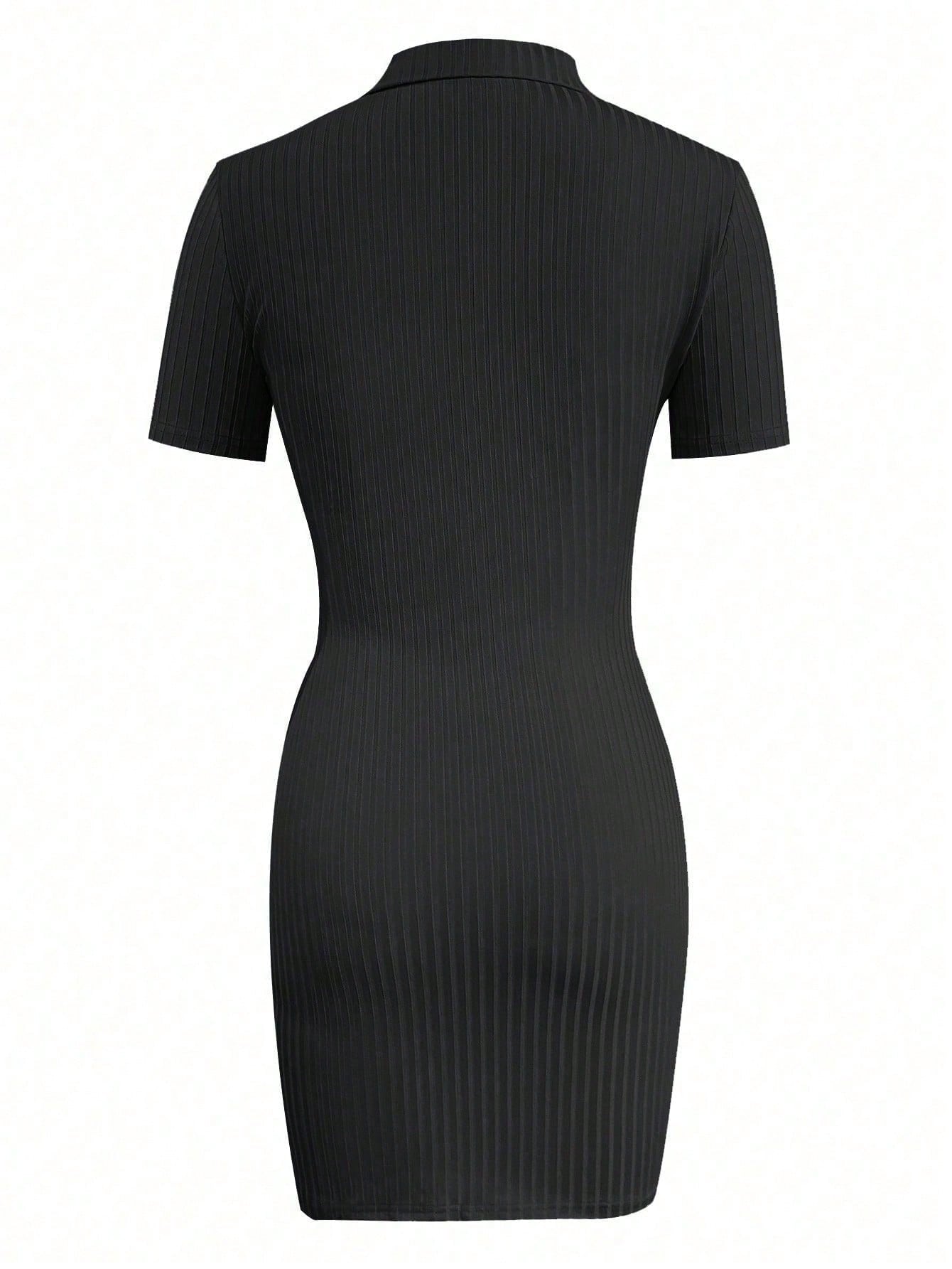 LovelyWholesale Women's V-Neck Ribbed Knit Bodycon T-Shirt Dress,
