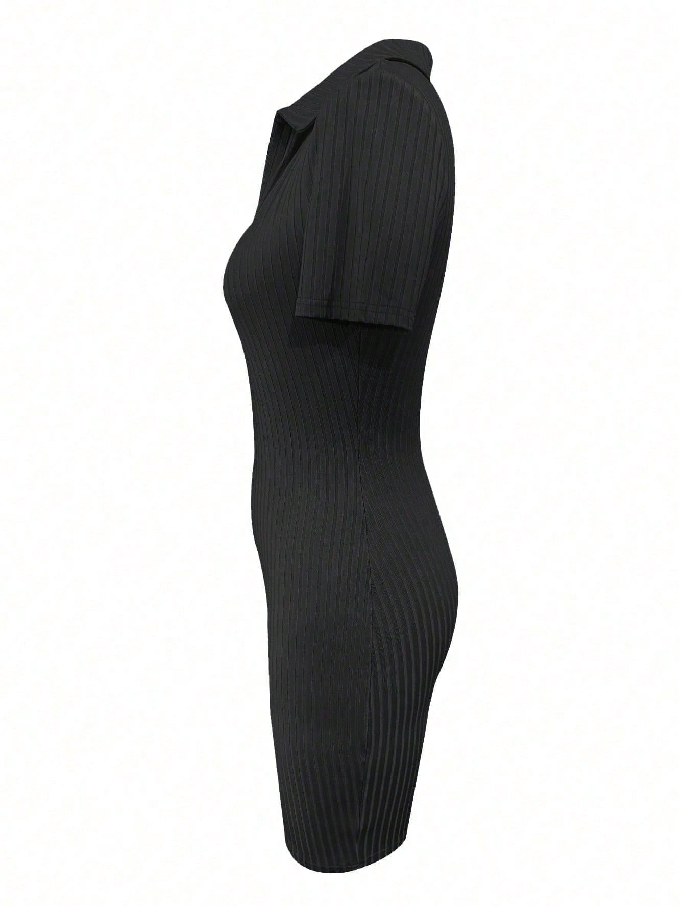 LovelyWholesale Women's V-Neck Ribbed Knit Bodycon T-Shirt Dress,