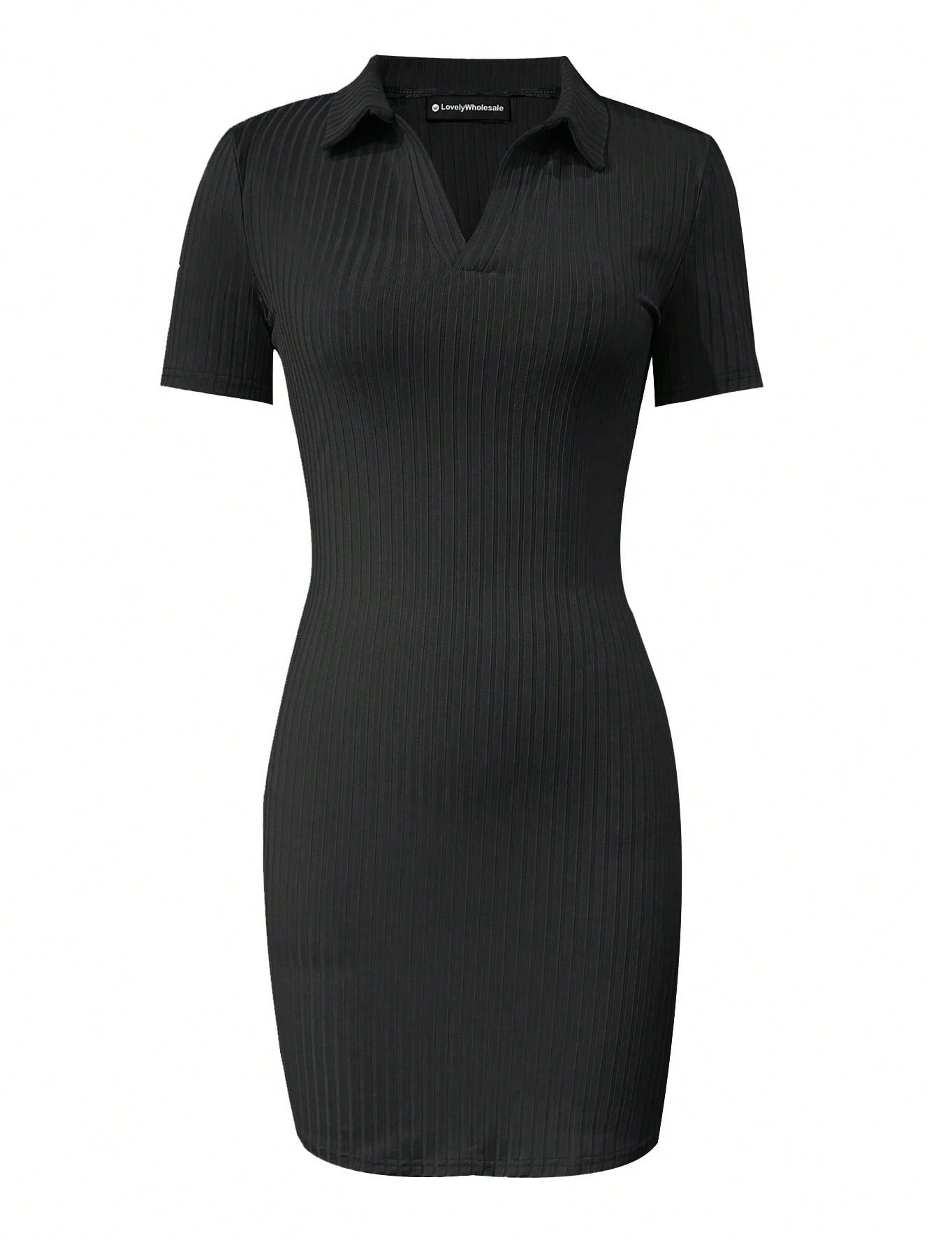 LovelyWholesale Women's V-Neck Ribbed Knit Bodycon T-Shirt Dress,